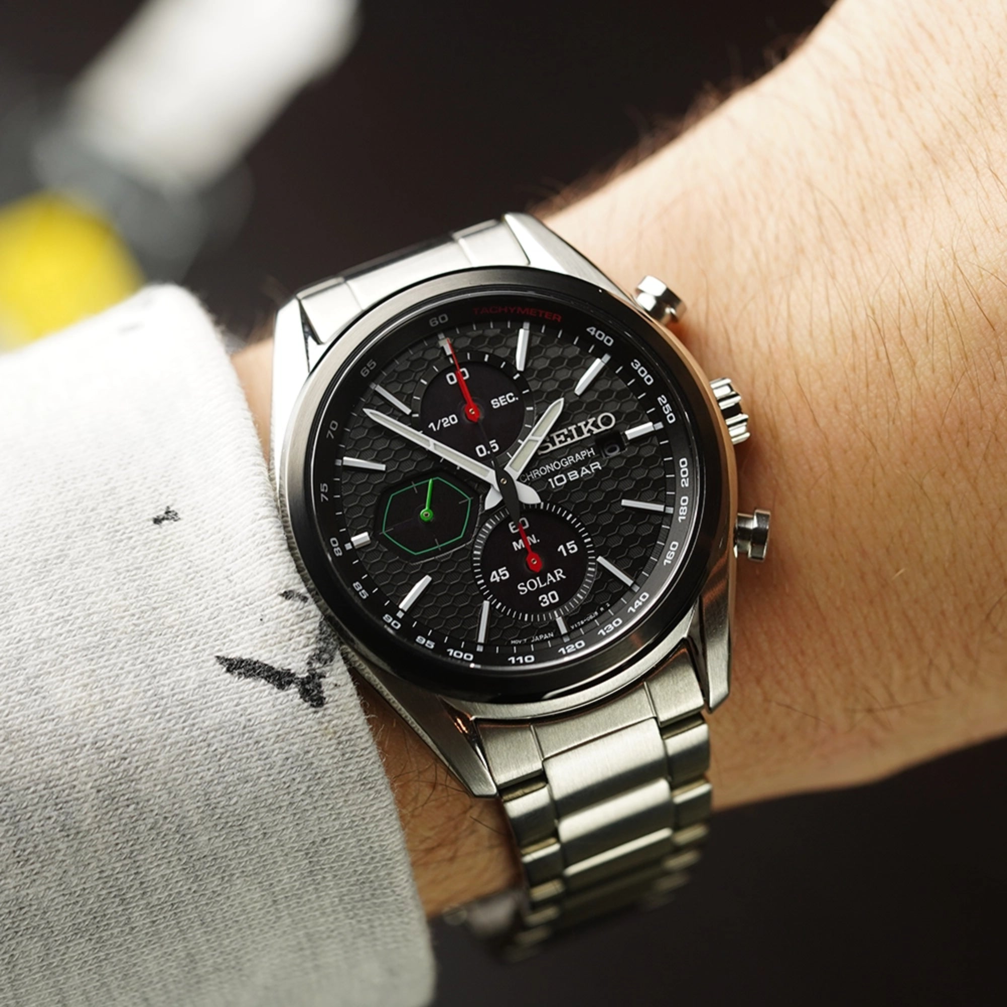 Seiko Conceptual 41,4 mm Solar Chronograph Schwarzes Zifferblatt Stahl Herren Quarz Uhr SSC803P1