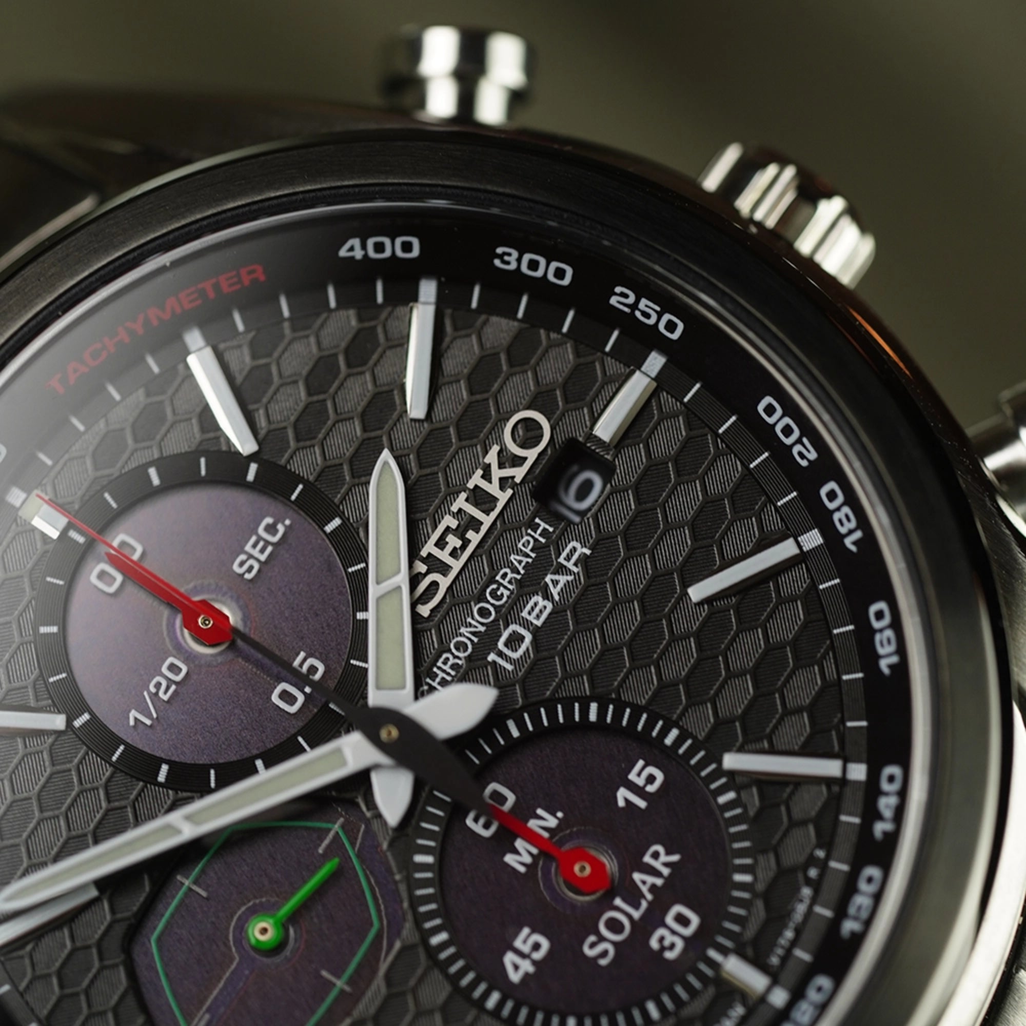 Seiko Conceptual 41,4 mm Solar Chronograph Schwarzes Zifferblatt Stahl Herren Quarz Uhr SSC803P1
