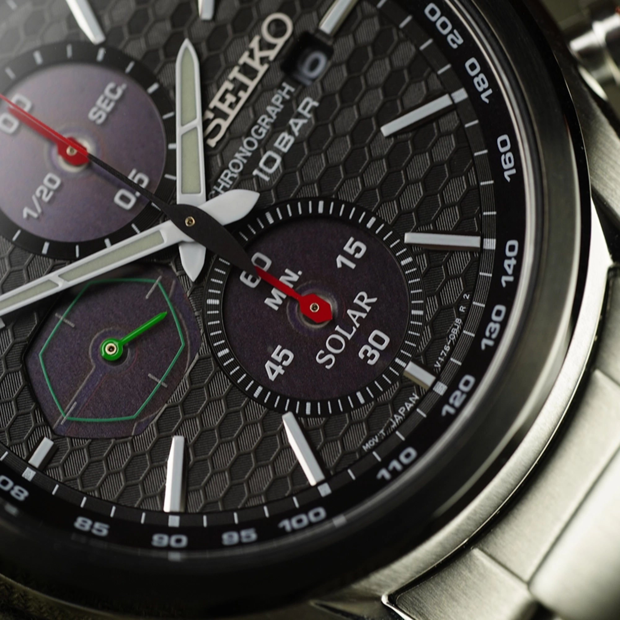 Seiko Conceptual 41,4 mm Solar Chronograph Schwarzes Zifferblatt Stahl Herren Quarz Uhr SSC803P1