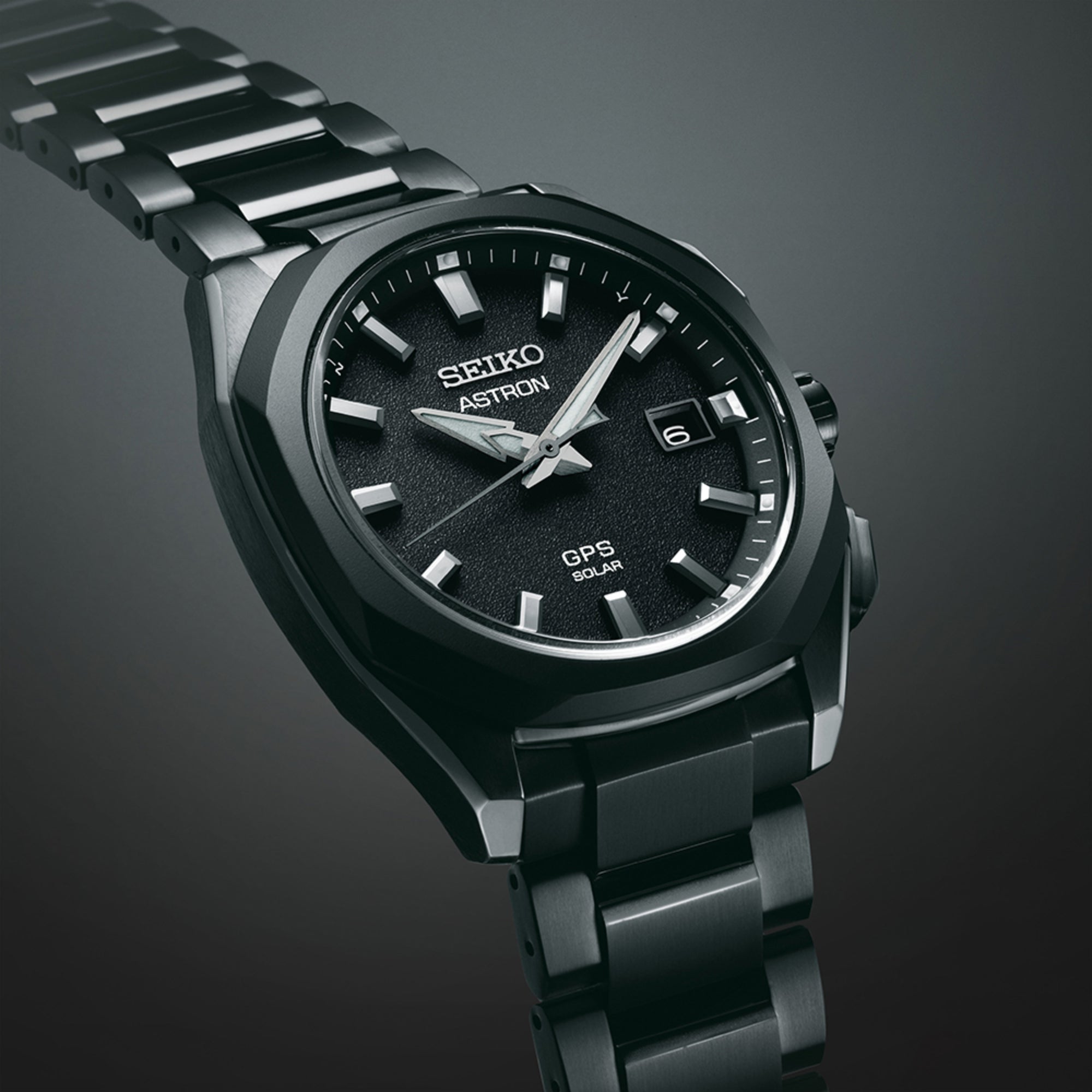 Seiko Astron GPS Solar Quarz Schwarzes Zifferblatt Schwarzes PVD Titanarmband Herrenarmbanduhr SSJ009J1