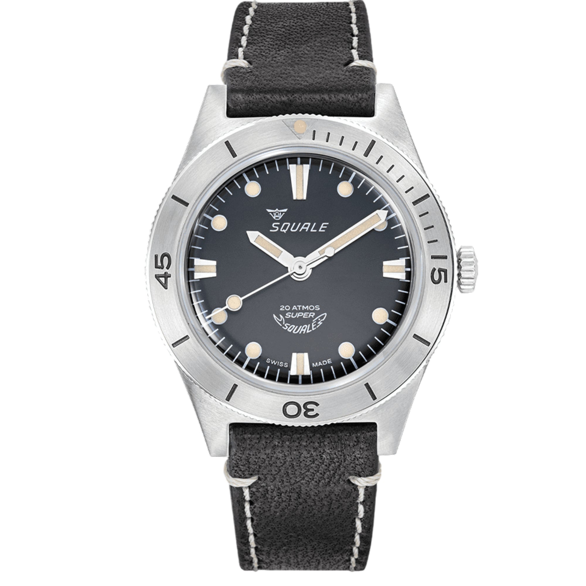 Squale Super-Squale Sunray Automatik Schwarzes Zifferblatt Lederband Herrenarmbanduhr SUPERSSBK.PN