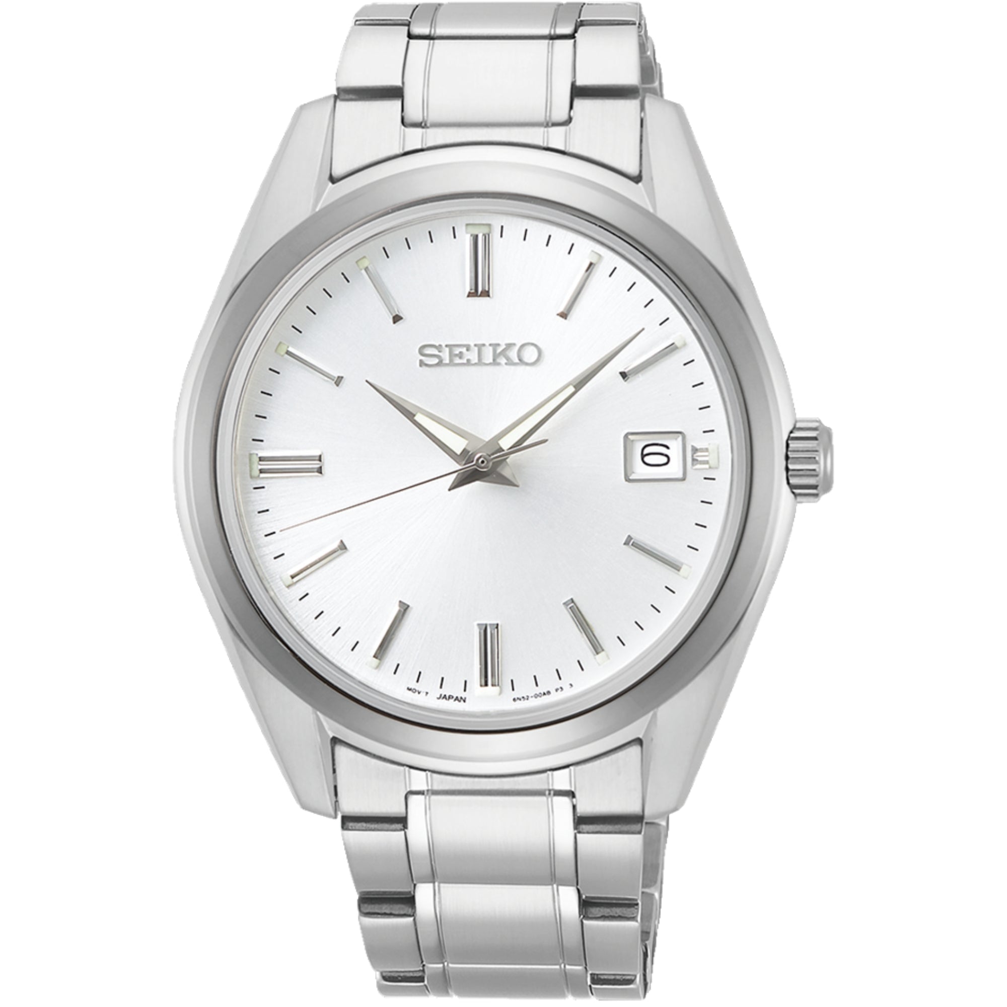 Seiko Essentials Quartz Silver sunburst dial bracelet SUR307P1 front view