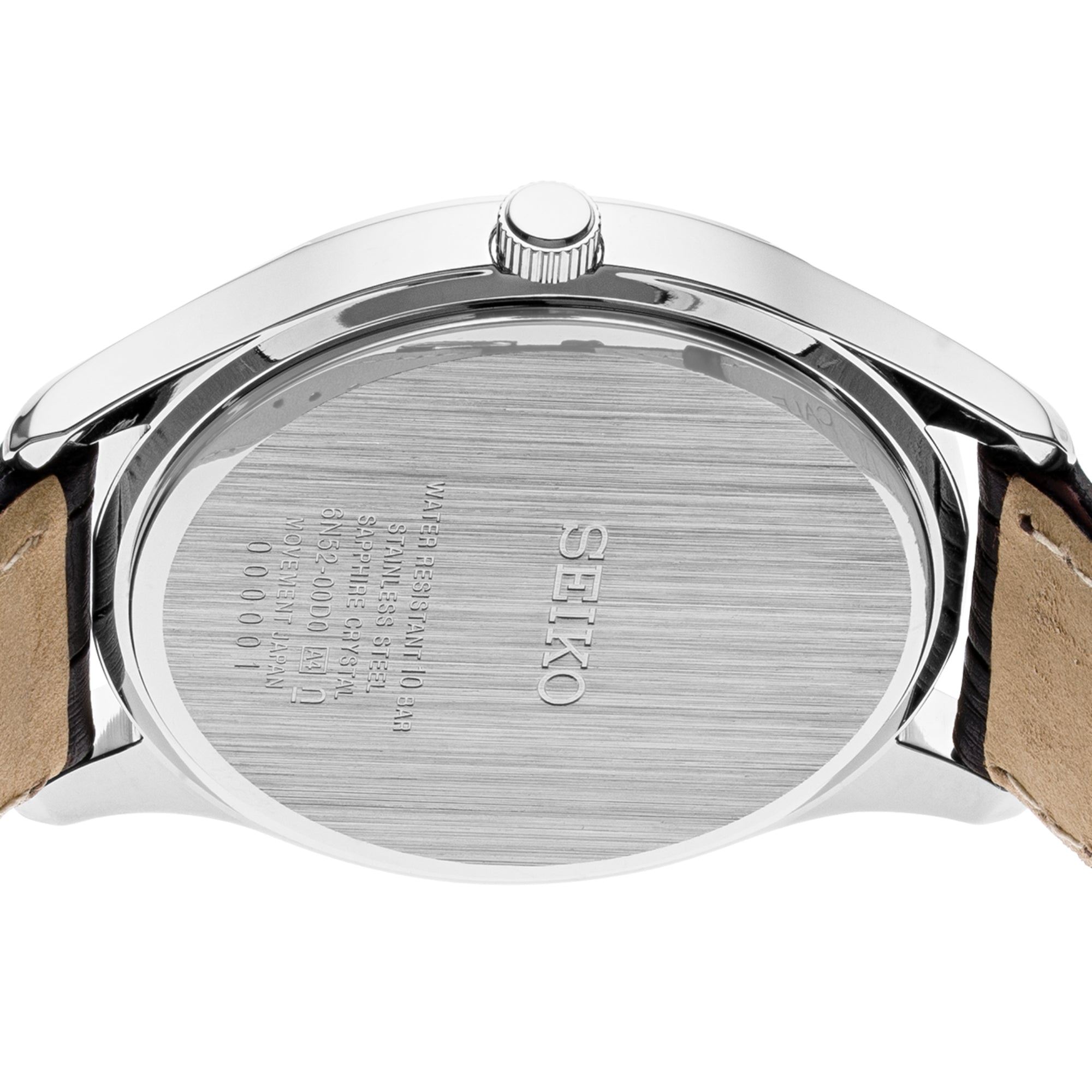Seiko Essentials 39mm Ivory Dial Leather Mens Quartz Watch SUR421P1