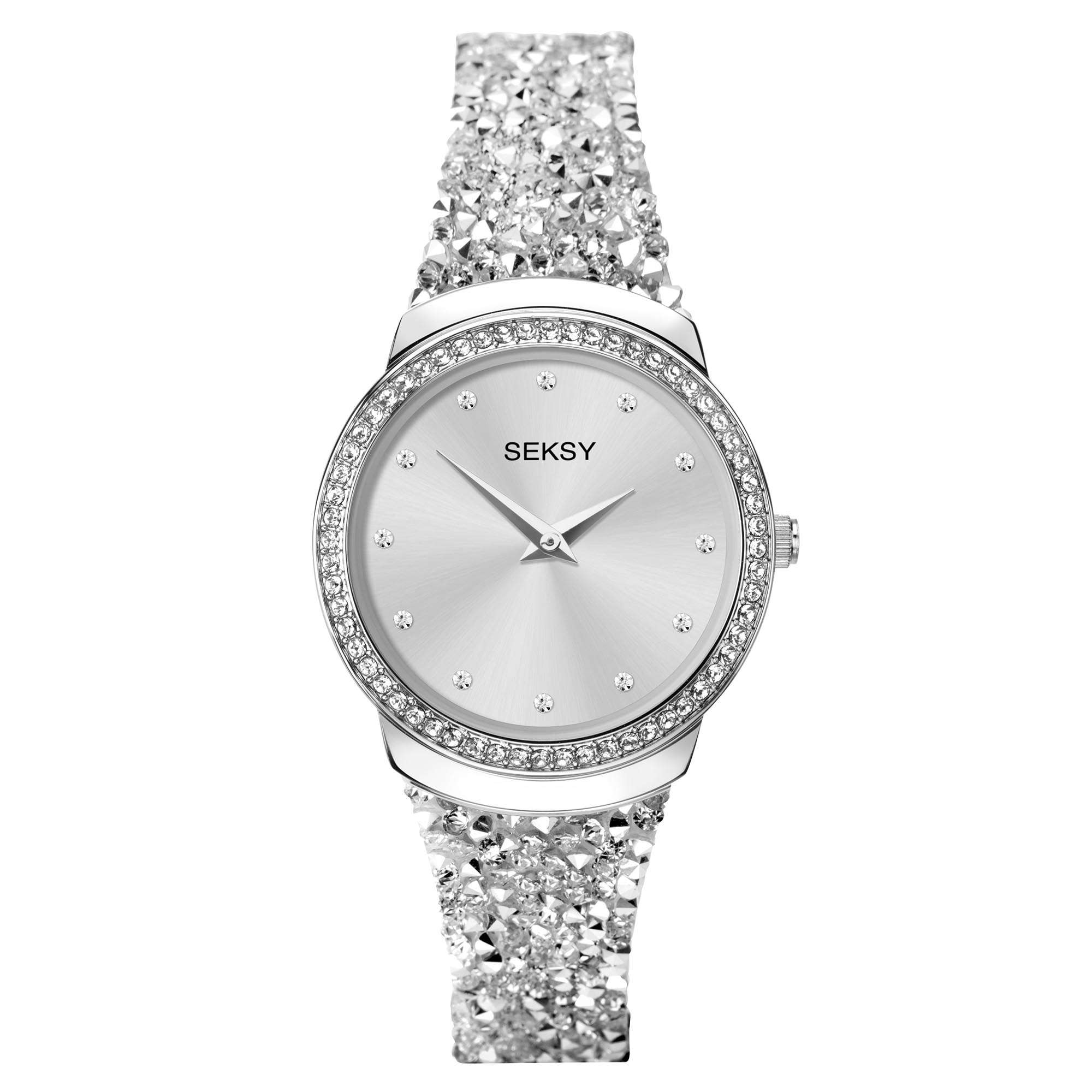 Seksy Rocks Quartz Silbernes Zifferblatt Silbernes Messing Armband Damen Uhr 40039