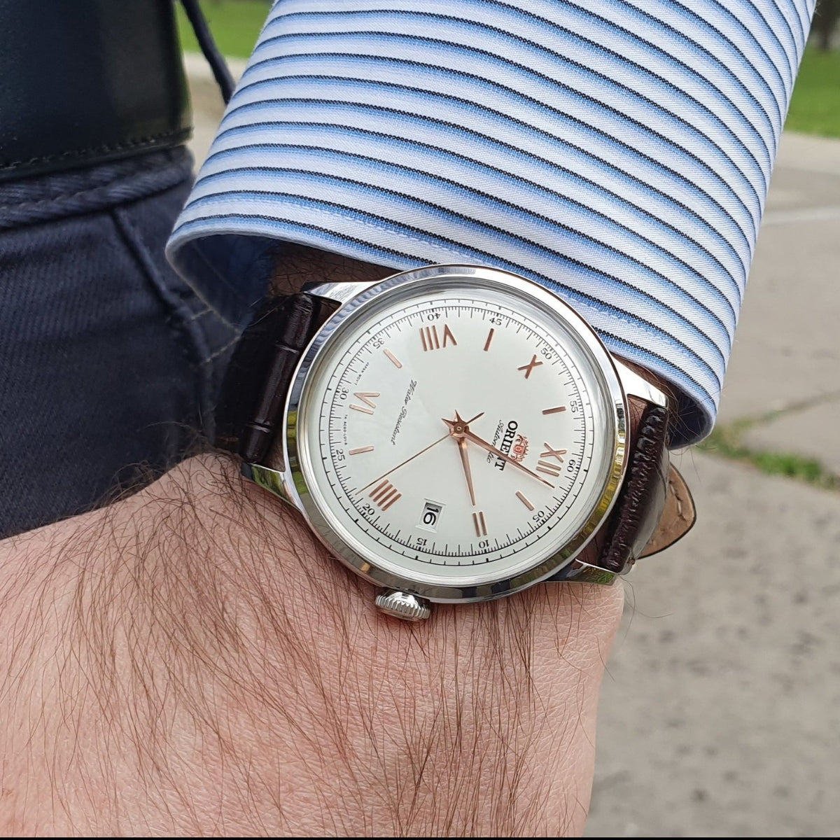 Orient Bambino 40.5mm White Dial Leather Mens Automatic Watch TAC00008W0