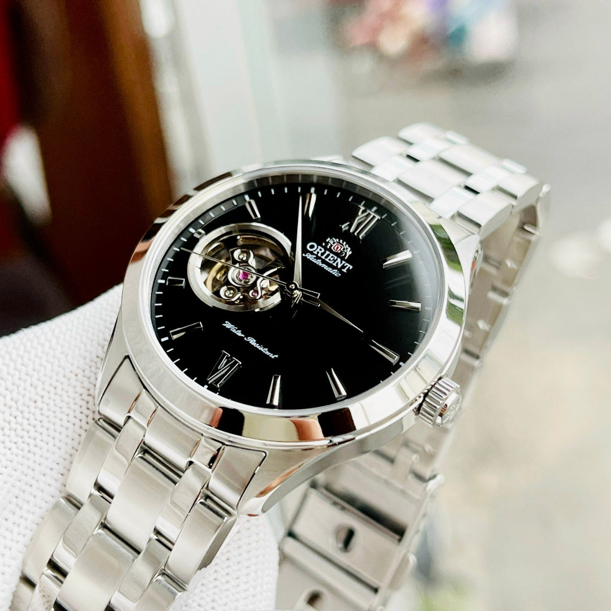 Orient Contemporary 38mm Open-Heart Black Dial Steel Mens Automatic Watch TAG03001B0