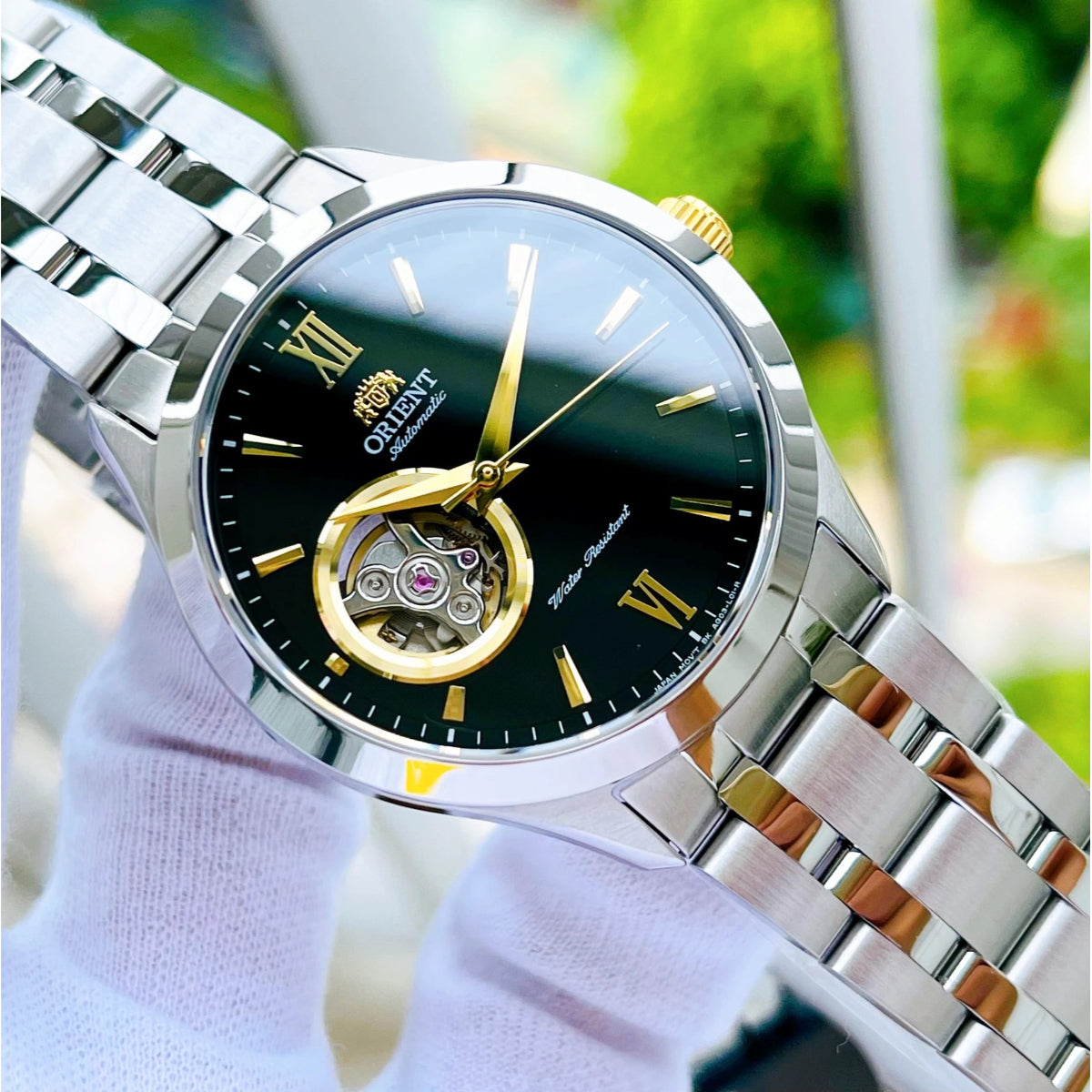 Orient Contemporary 38.5mm Open Heart Black Dial Steel Mens Automatic Watch TAG03002B0
