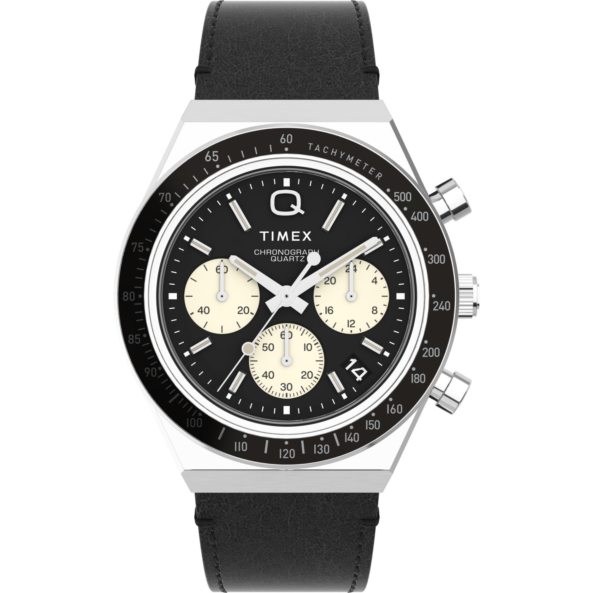 Timex Q Diver Chronograph Black Dial Leather Strap Men's Watch TW2V42700