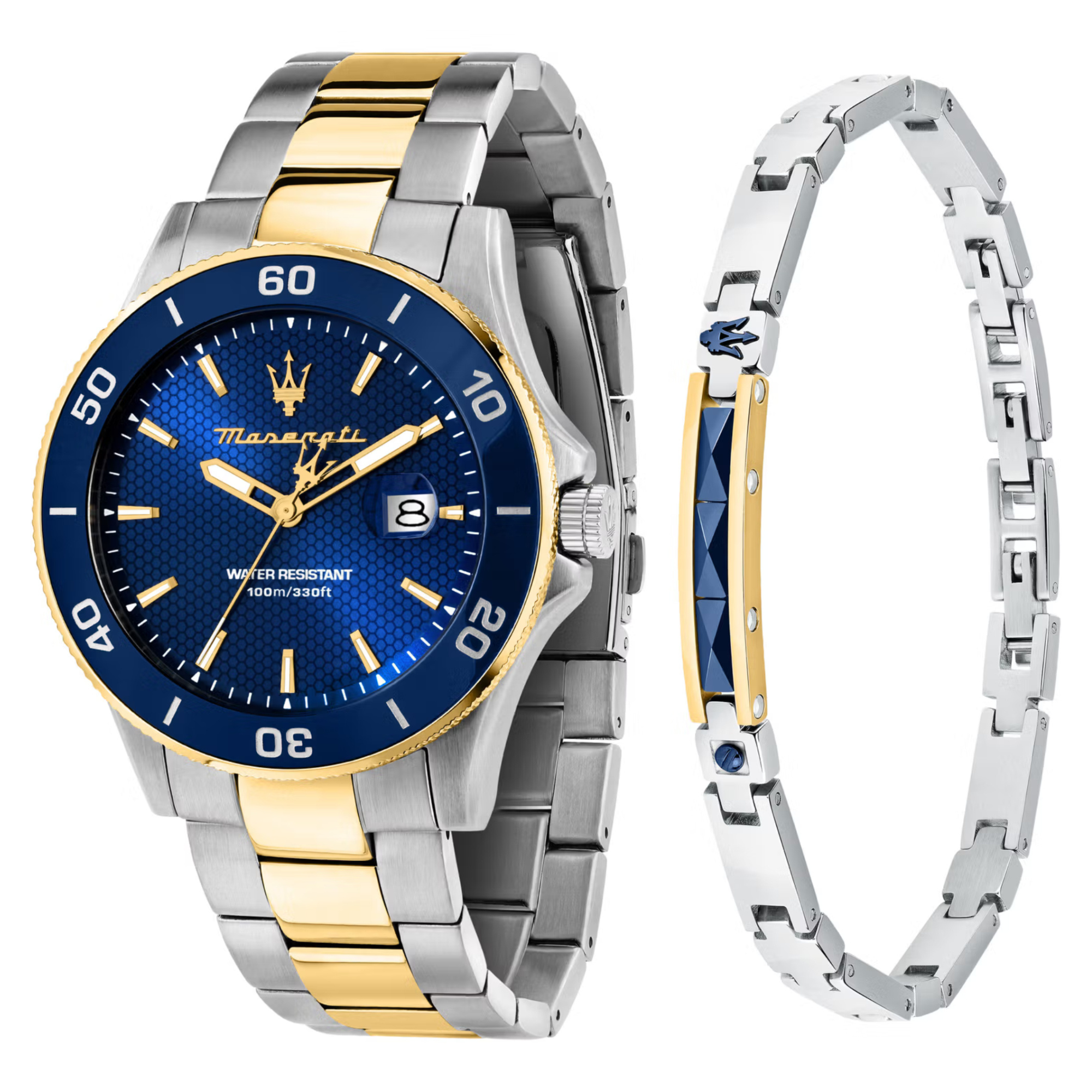 Maserati Competizione Quarz Blaues Zifferblatt Zweifarbiges Stahlarmband Herren Uhr R8873600007