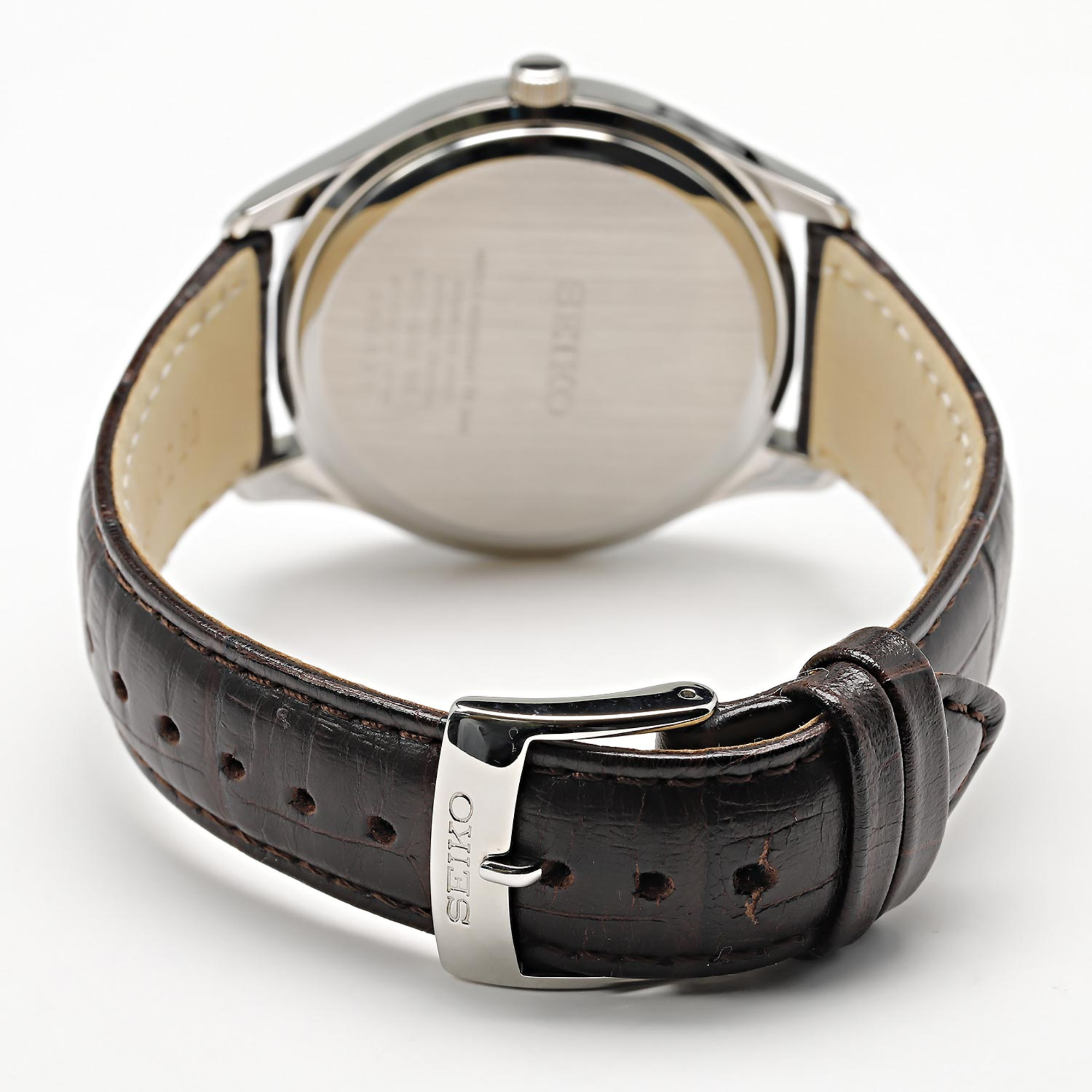 Seiko Essentials 39mm Ivory Dial Leather Mens Quartz Watch SUR421P1