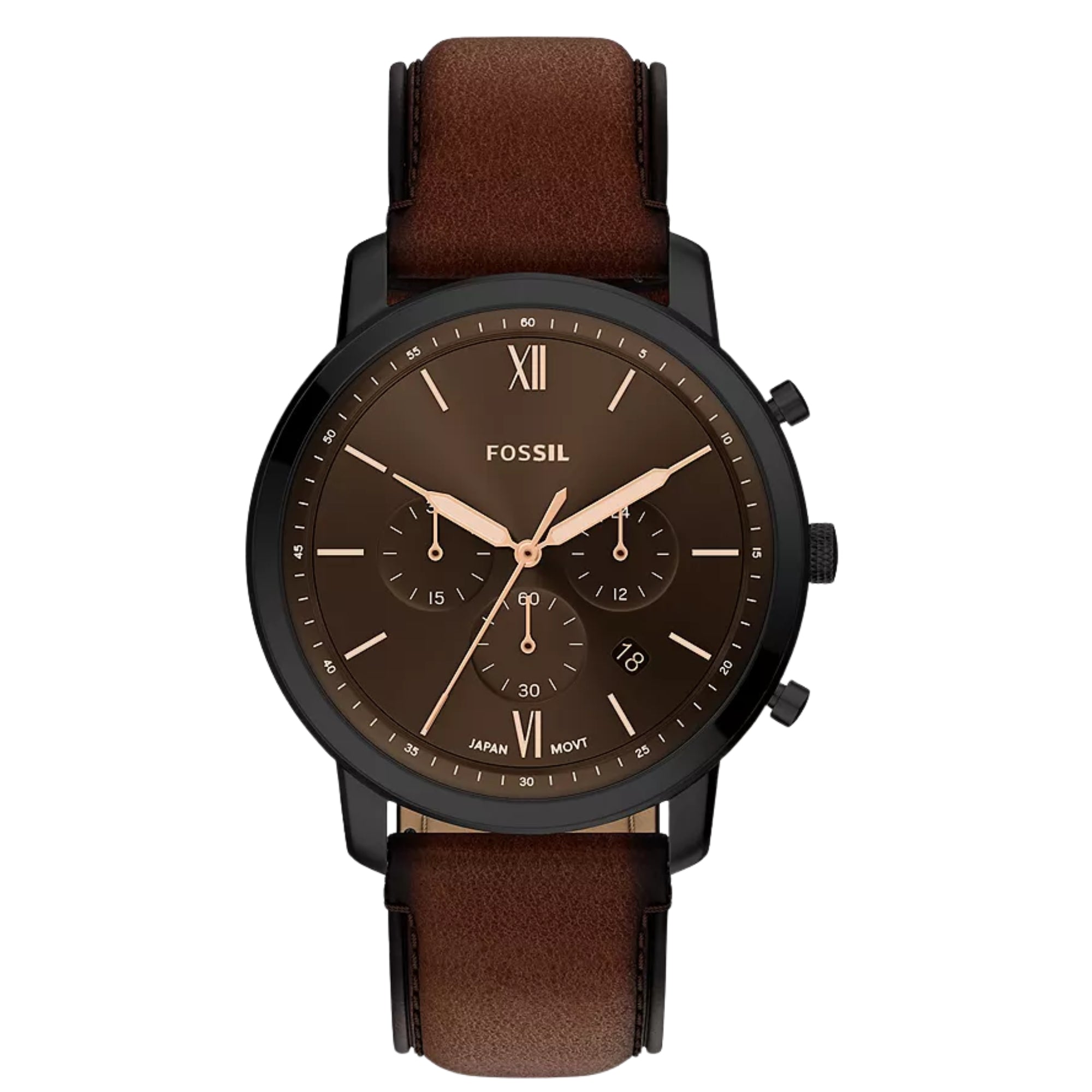 Fossil Neutra 44mm Chronograph Black Dial Leather Mens Quartz Watch FS6163
