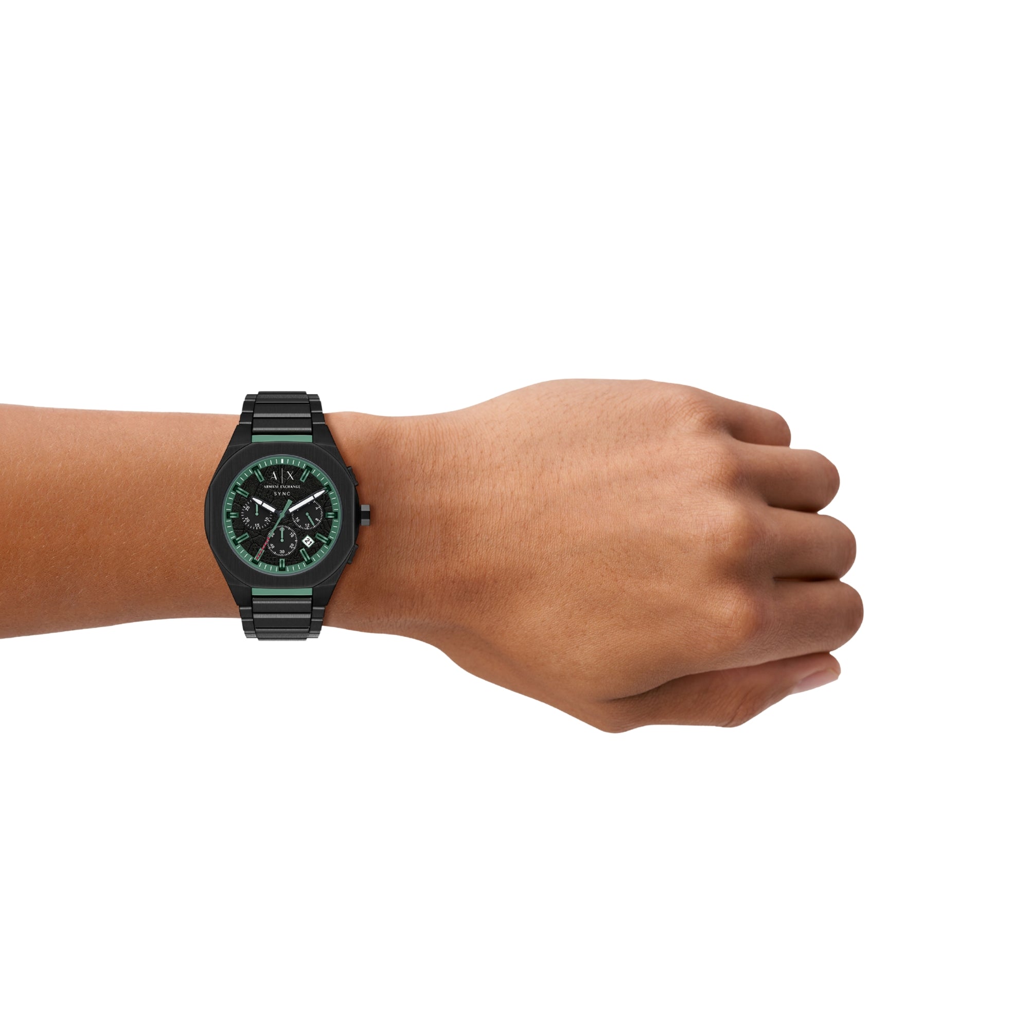 Armani Exchange Sync 44mm Chronograph Black Dial Steel Mens Quartz Watch AX4294