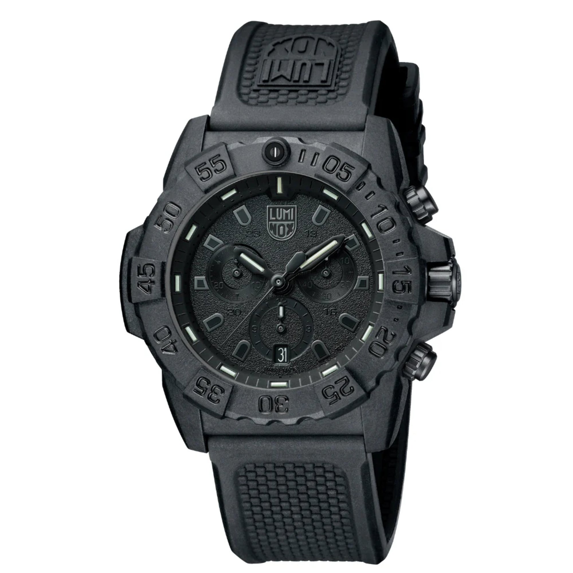 Luminox Navy SEAL Quarz Chronograph Blackout Zifferblatt Gummiarmband Herren Uhr XS.3581.BO