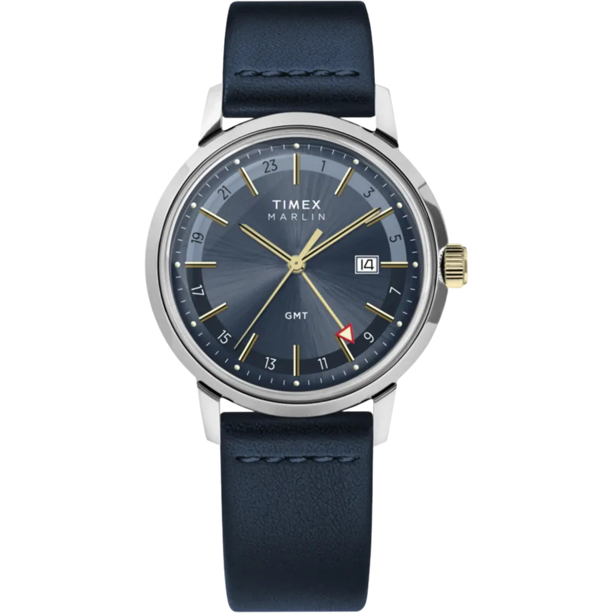 Timex Marlin 40mm Blaues Zifferblatt Leder Herren Quarz Uhr TW2Y47900