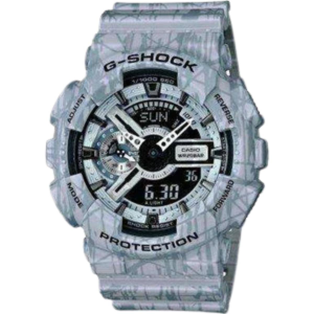 Casio G-Shock GA-110SL-8A men’s watch, grey camo strap, bezel with G-SHOCK text