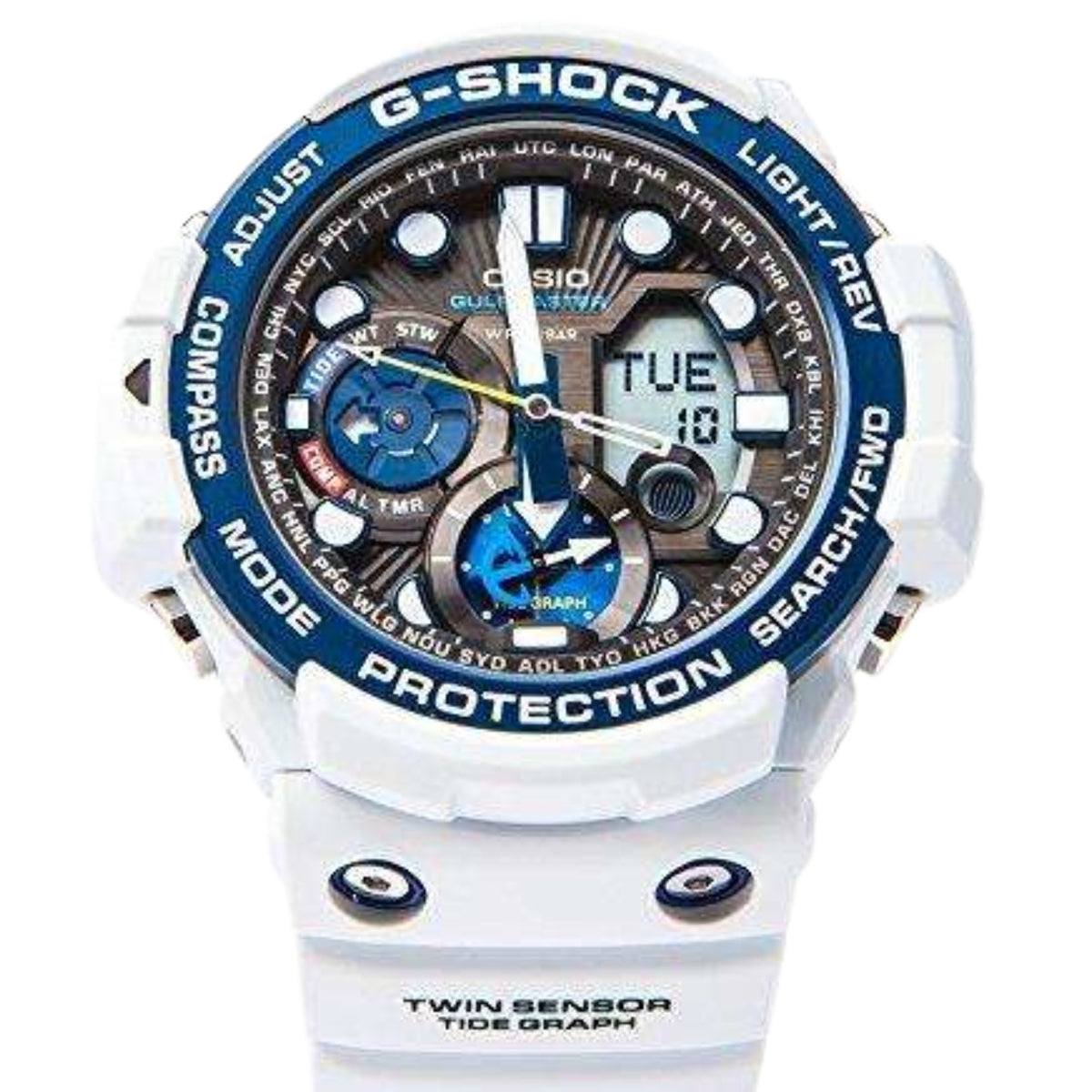 Casio G-Shock GN-1000C-8AER blue and black dial with white resin strap and bezel