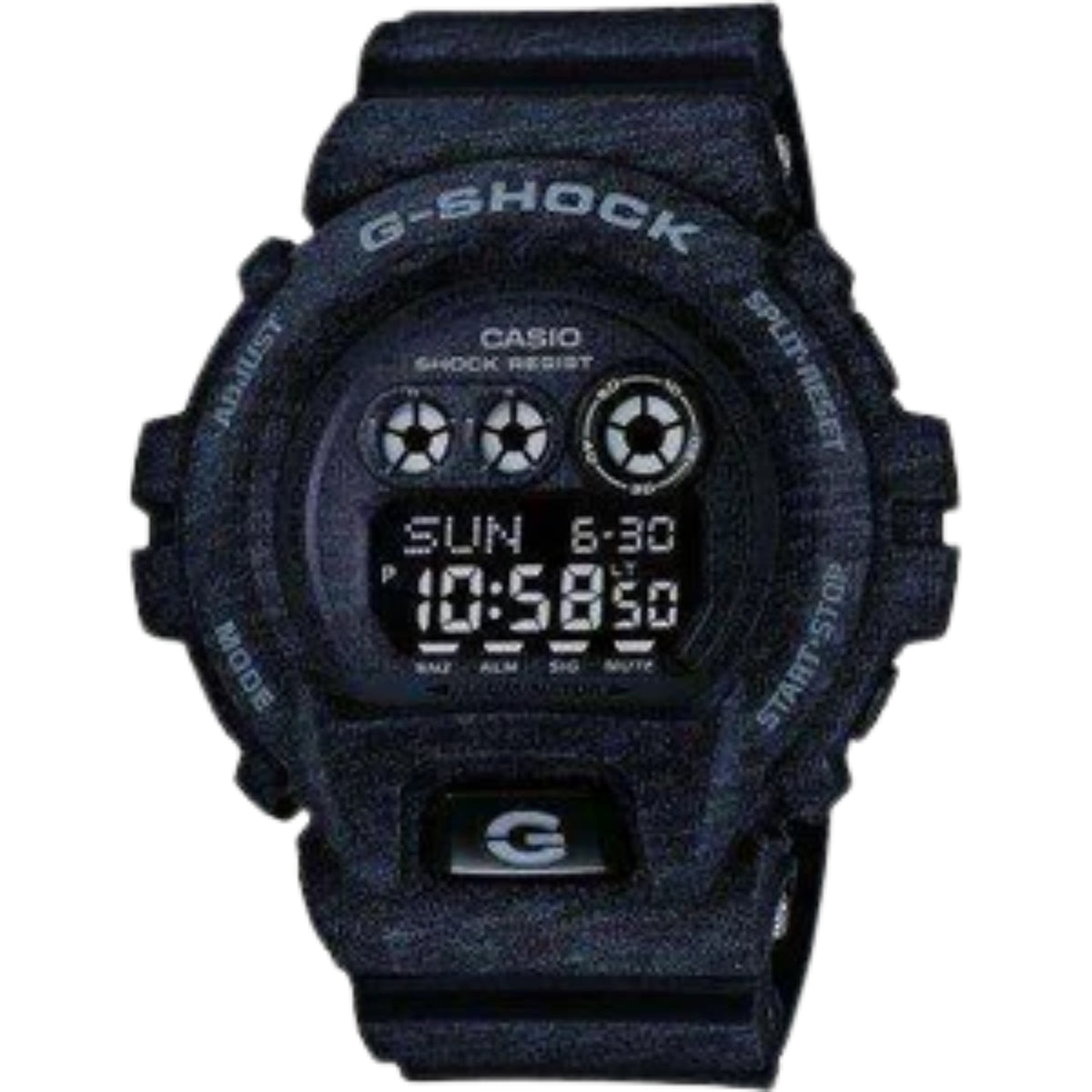 Black Casio G-Shock wristwatch with digital display, resin case and strap.