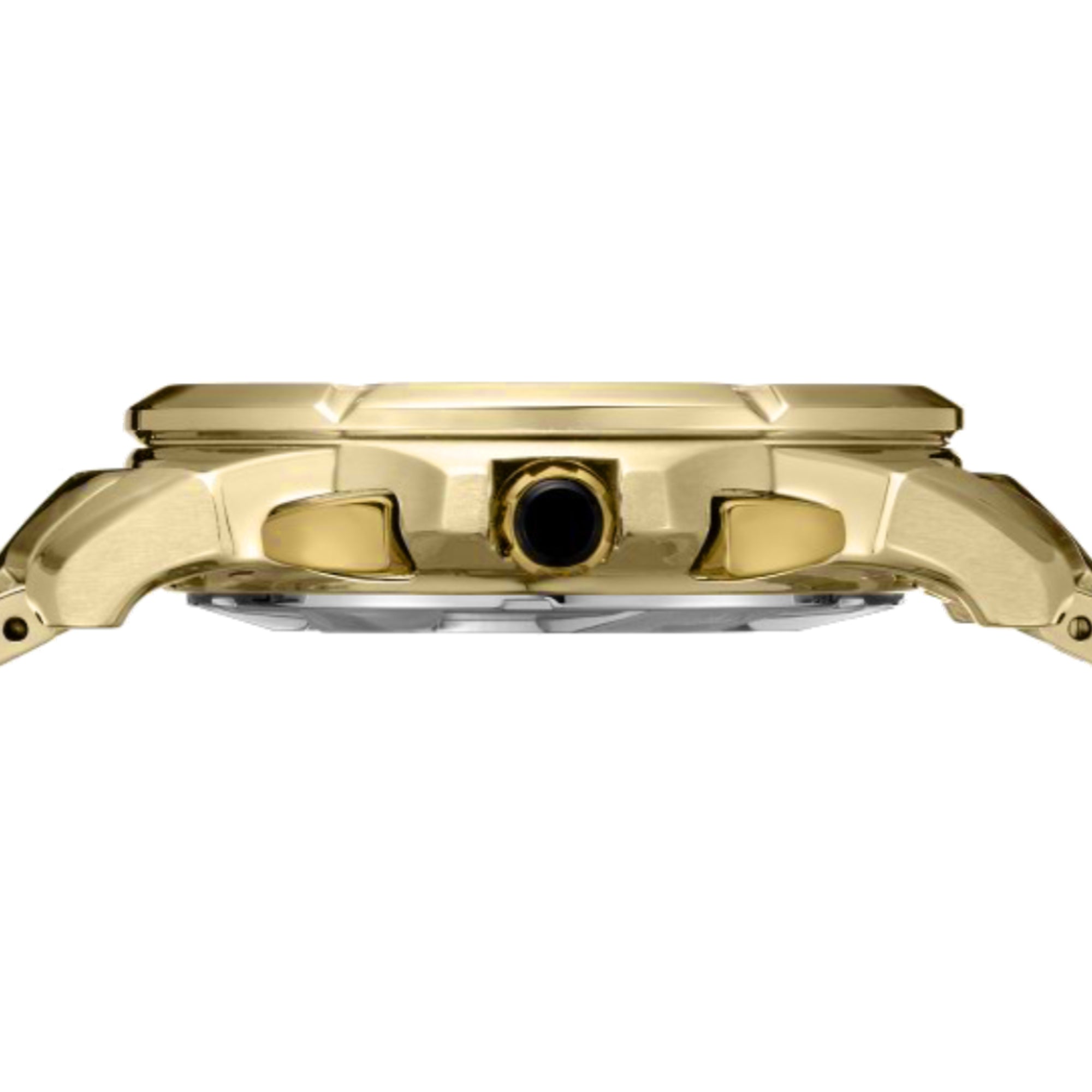 Gold watch case on a white background