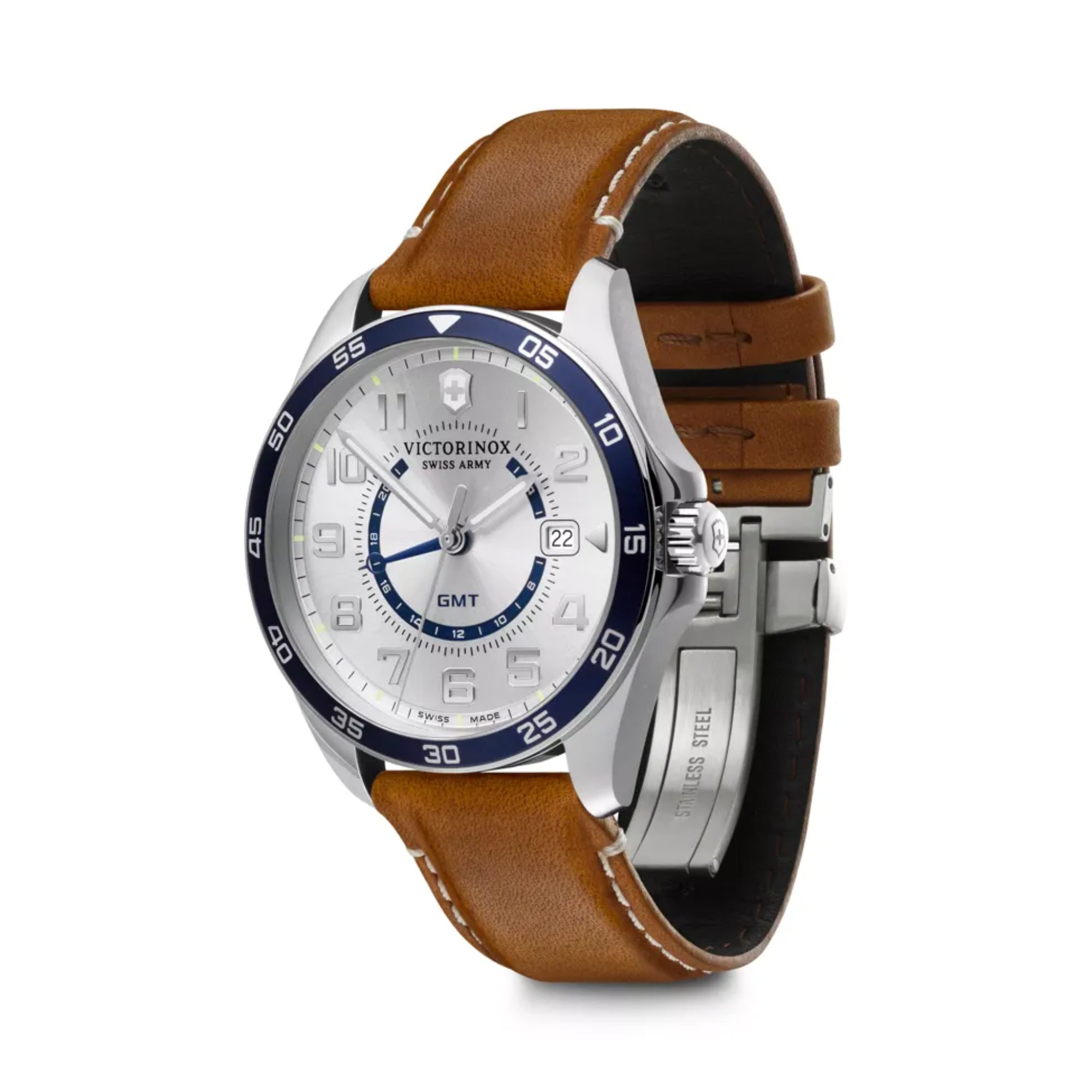 Victorinox Fieldforce 42mm Silver Dial Leather Mens Quartz Watch 241931