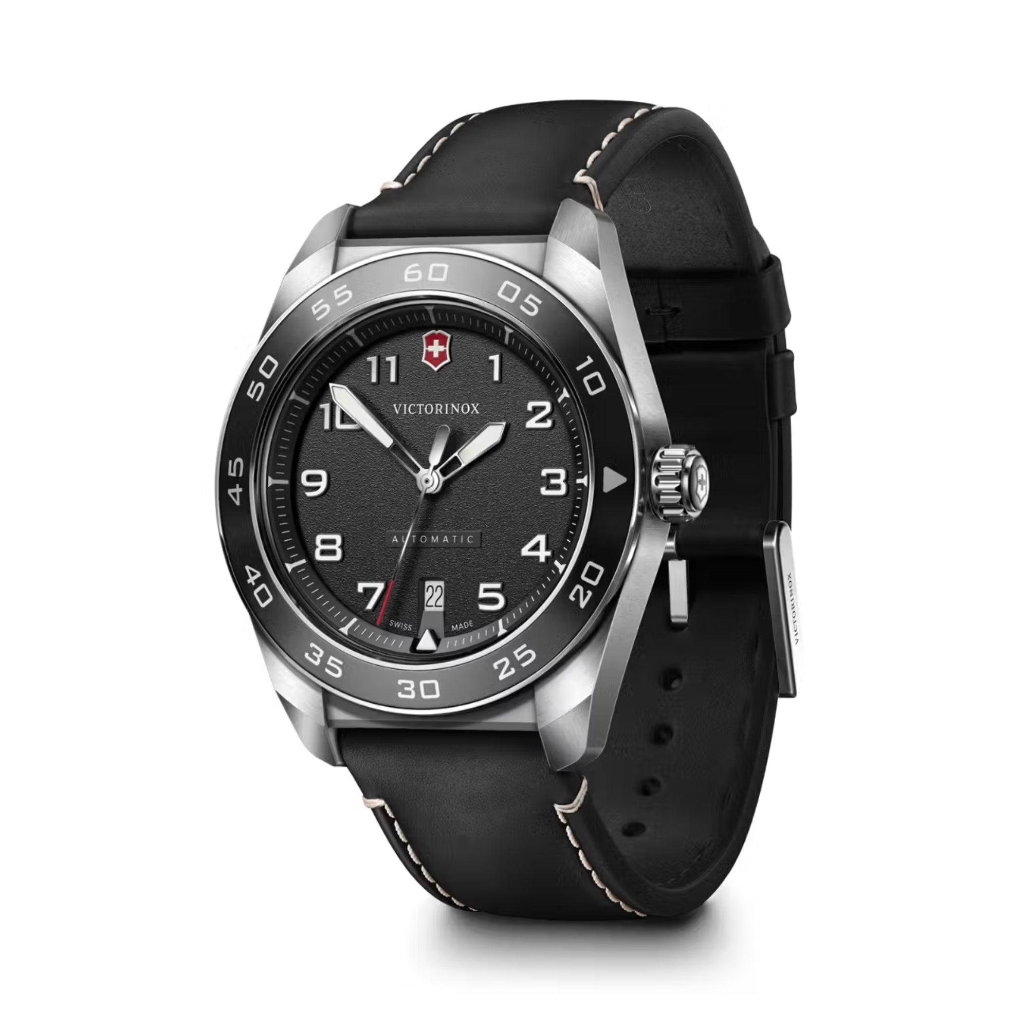 Victorinox Swiss Army 42mm Black Dial Leather Mens Automatic Watch 242044