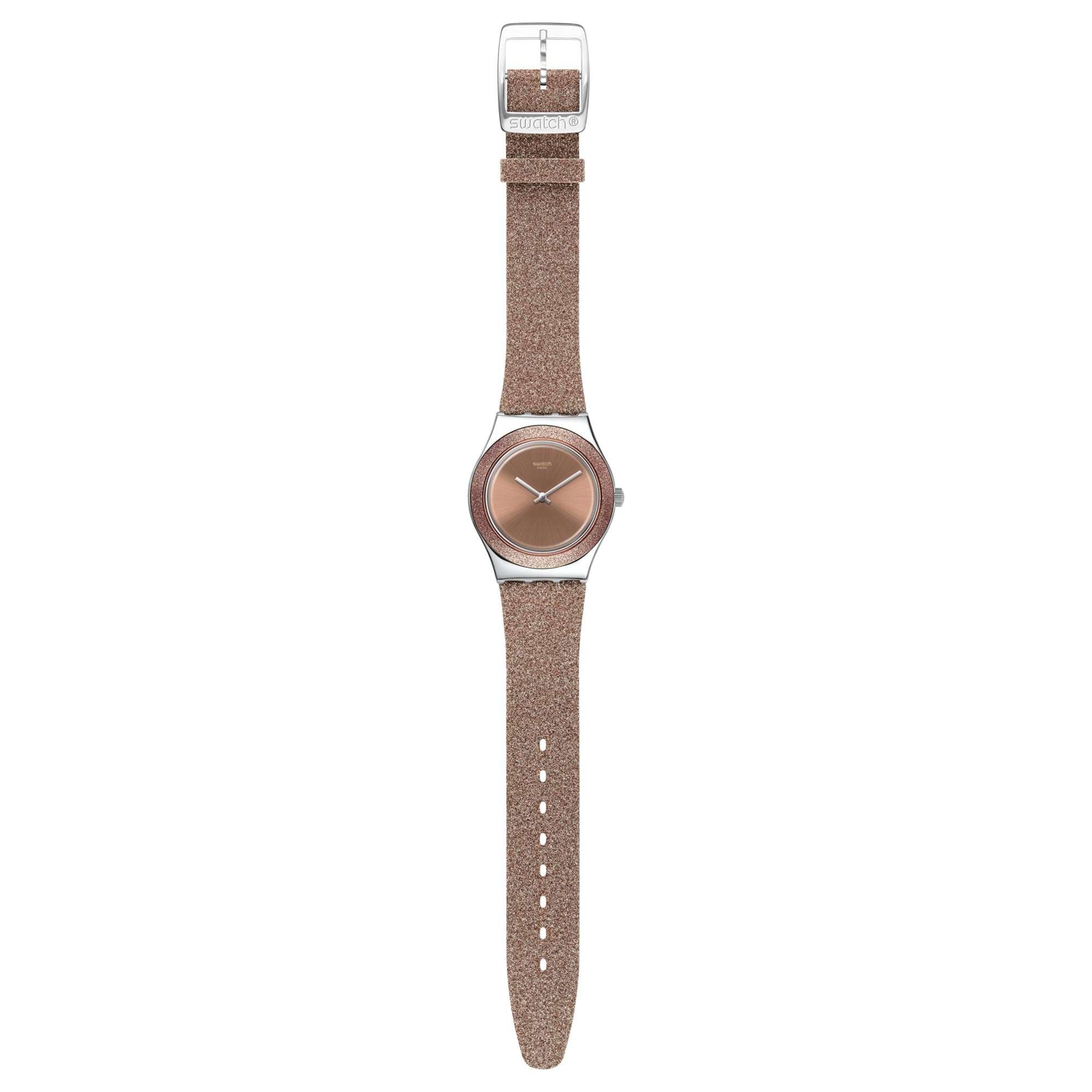 Swatch Rose Sparkle Quartz Pink Dial Synthetic Strap Ladies Watch YLS220