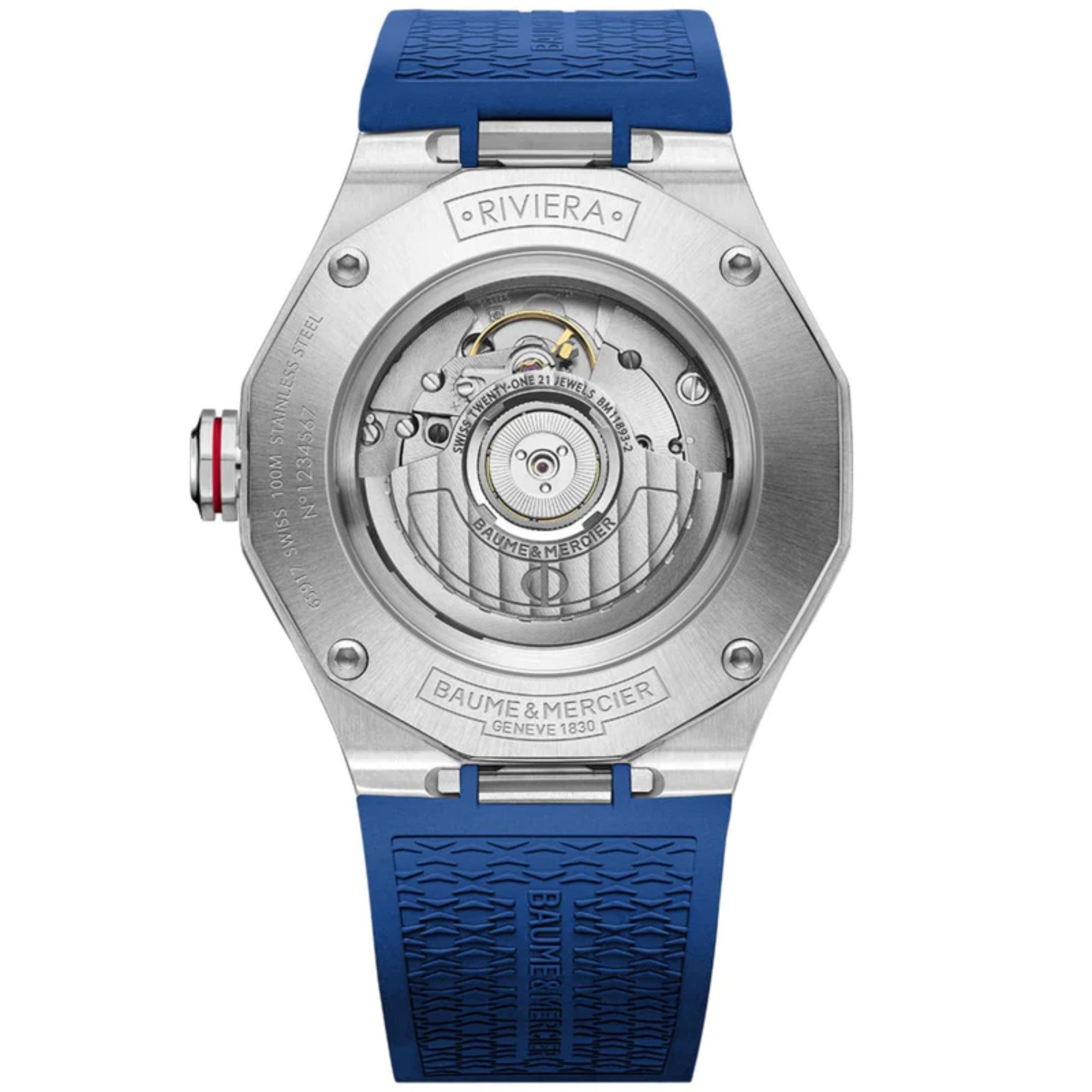 Baume & Mercier Riviera Swiss Made Automatic Blue GMT Dial Blue Rubber Strap Men's Watch BM0A10659