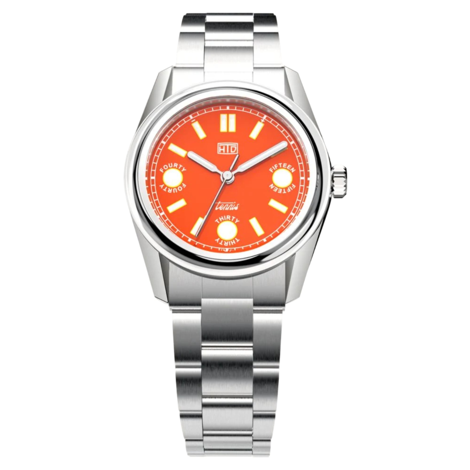HTD Tennis Terra Automatik Herren Sportuhr mit orangefarbenem Zifferblatt und Stahlarmband T23S01_T