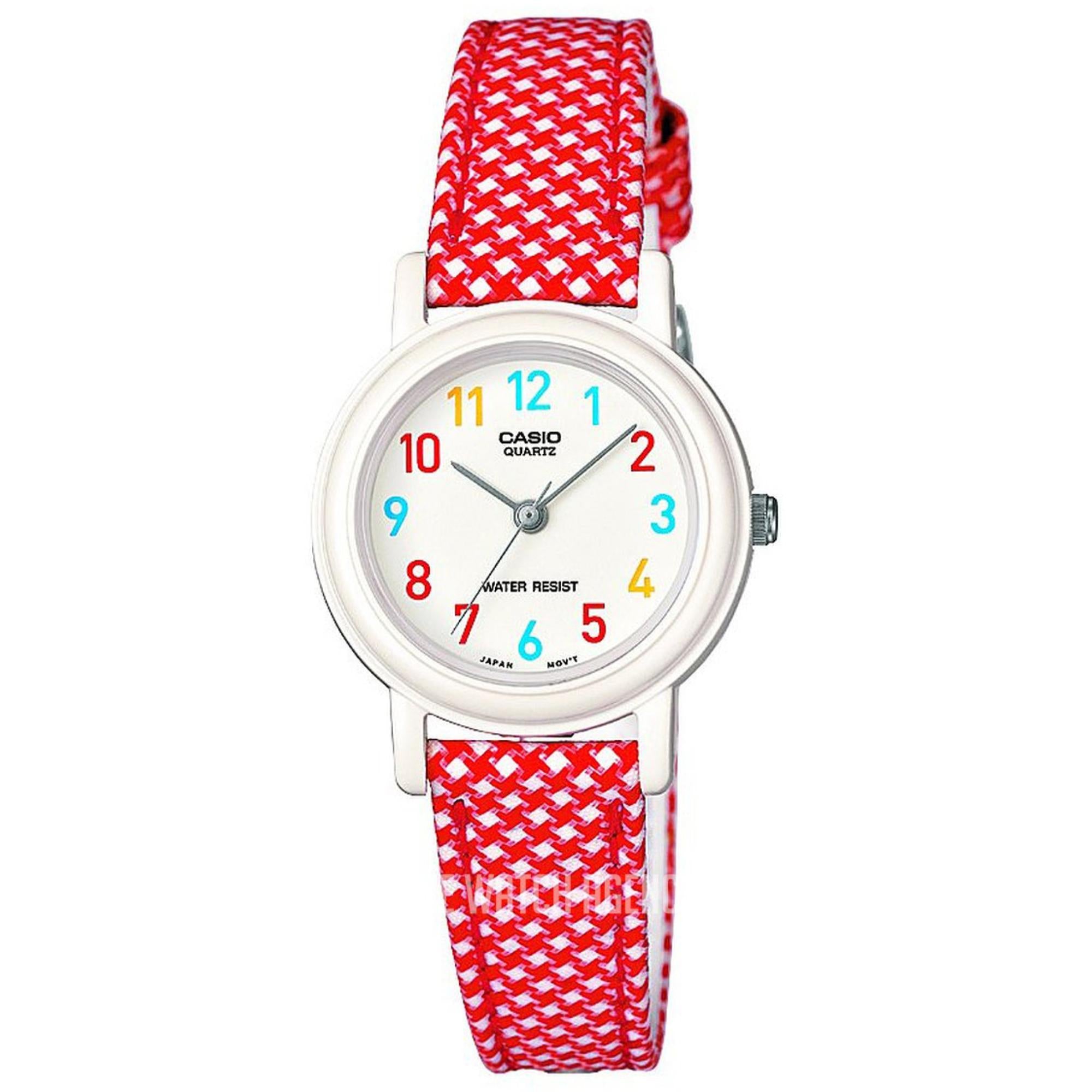 CASIO Kinder Quarz Uhr mit mehrfarbigem Zifferblatt, Analoganzeige und rotem anderen Armband LQ-139LB-4BER