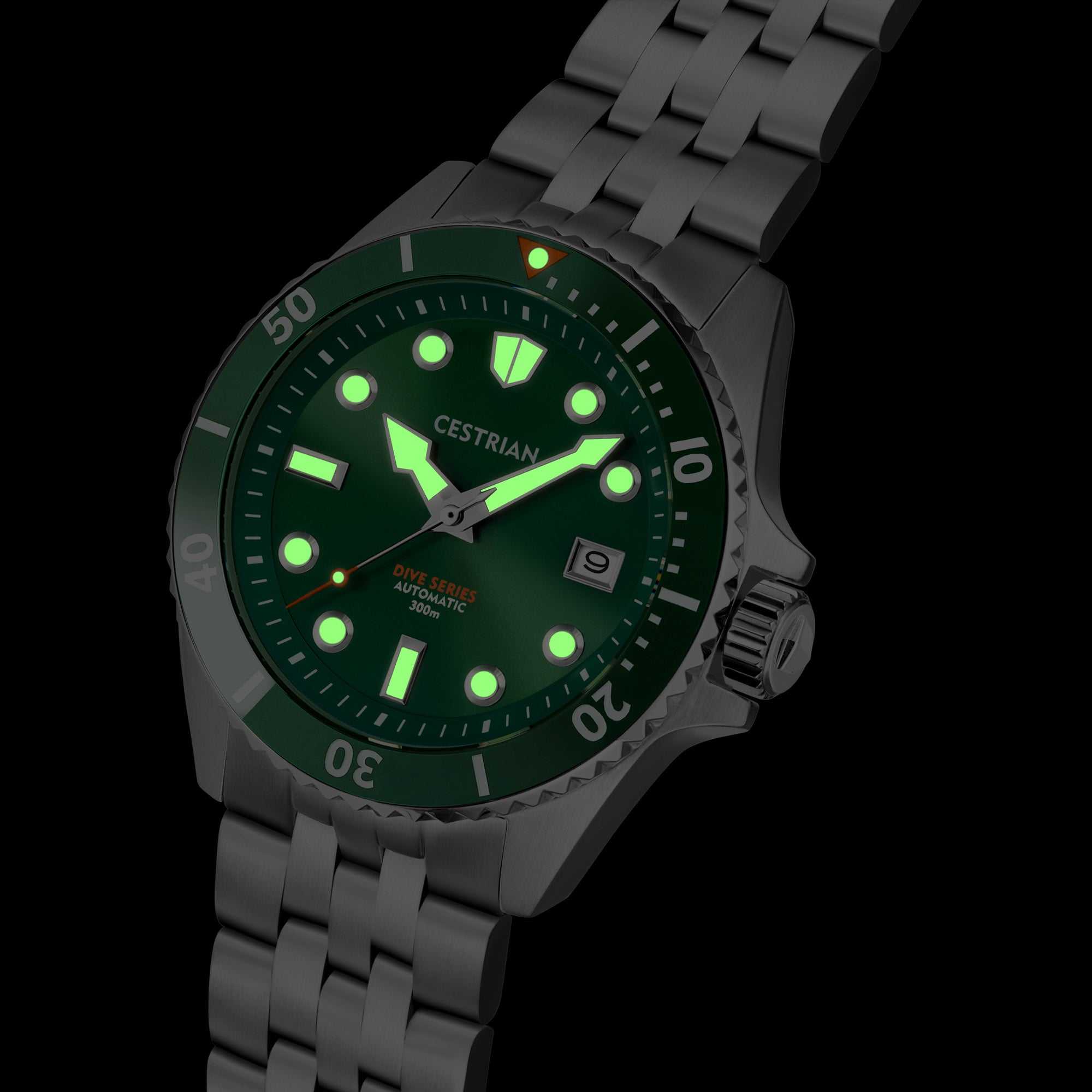 Cestrian Dive Series V2 Hulk Green Dial Green Ceramic Bezel Steel Bracelet Automatic Men's Watch CD311B0773