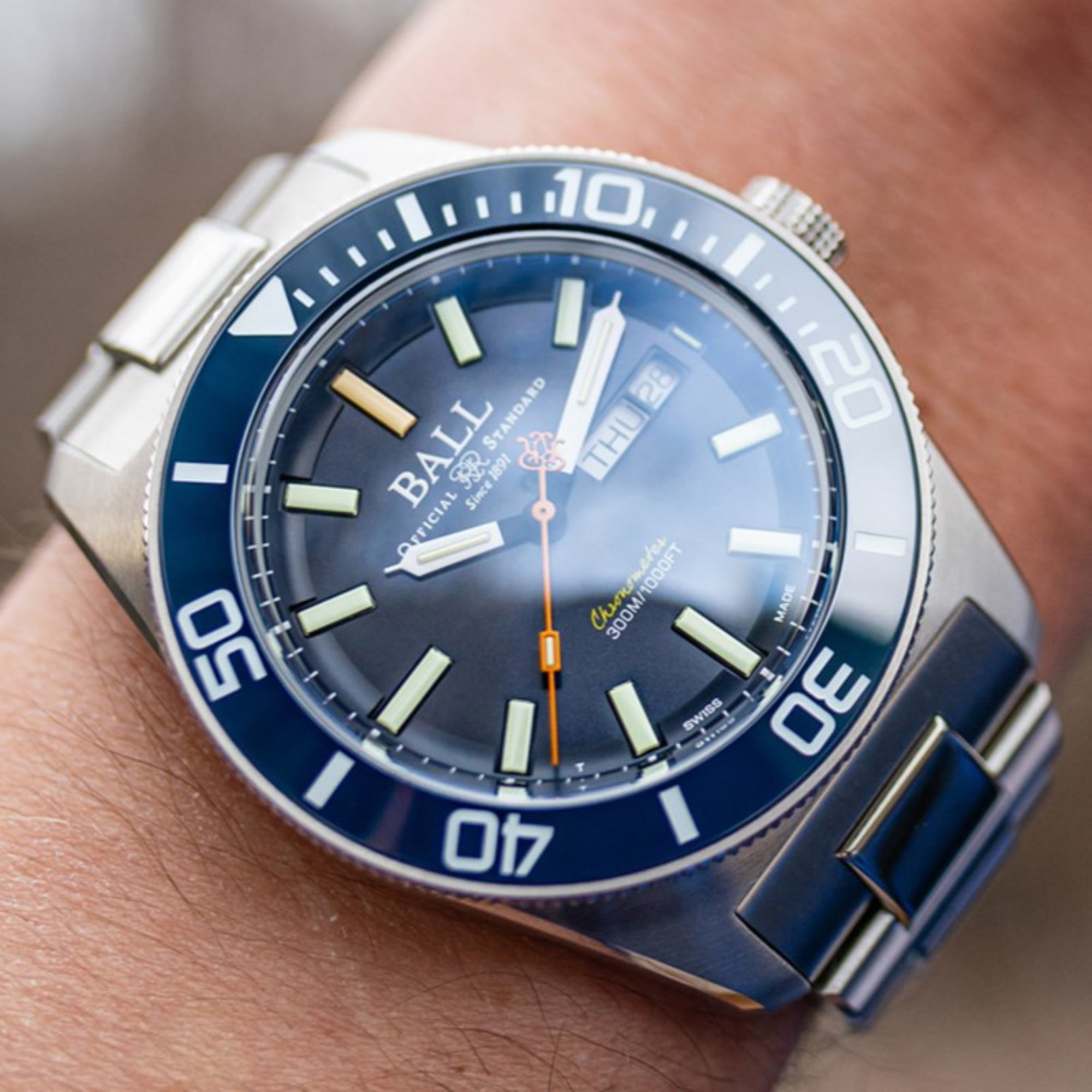 BALL Engineer Master II Skindiver Heritage Blaues Zifferblatt Edelstahl Herren Uhr DM3308A-S1C-BE