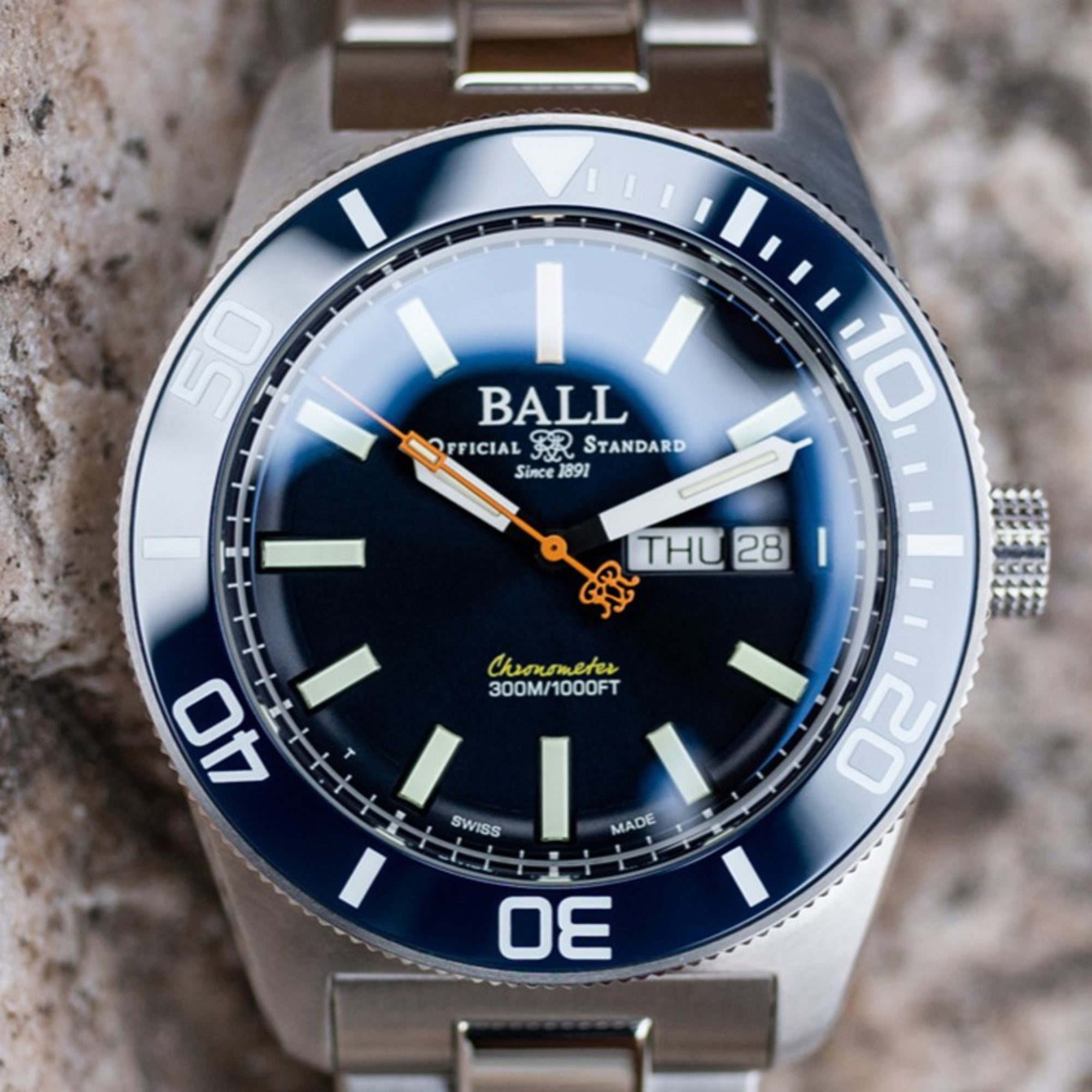 BALL Engineer Master II Skindiver Heritage Blaues Zifferblatt Edelstahl Herren Uhr DM3308A-S1C-BE