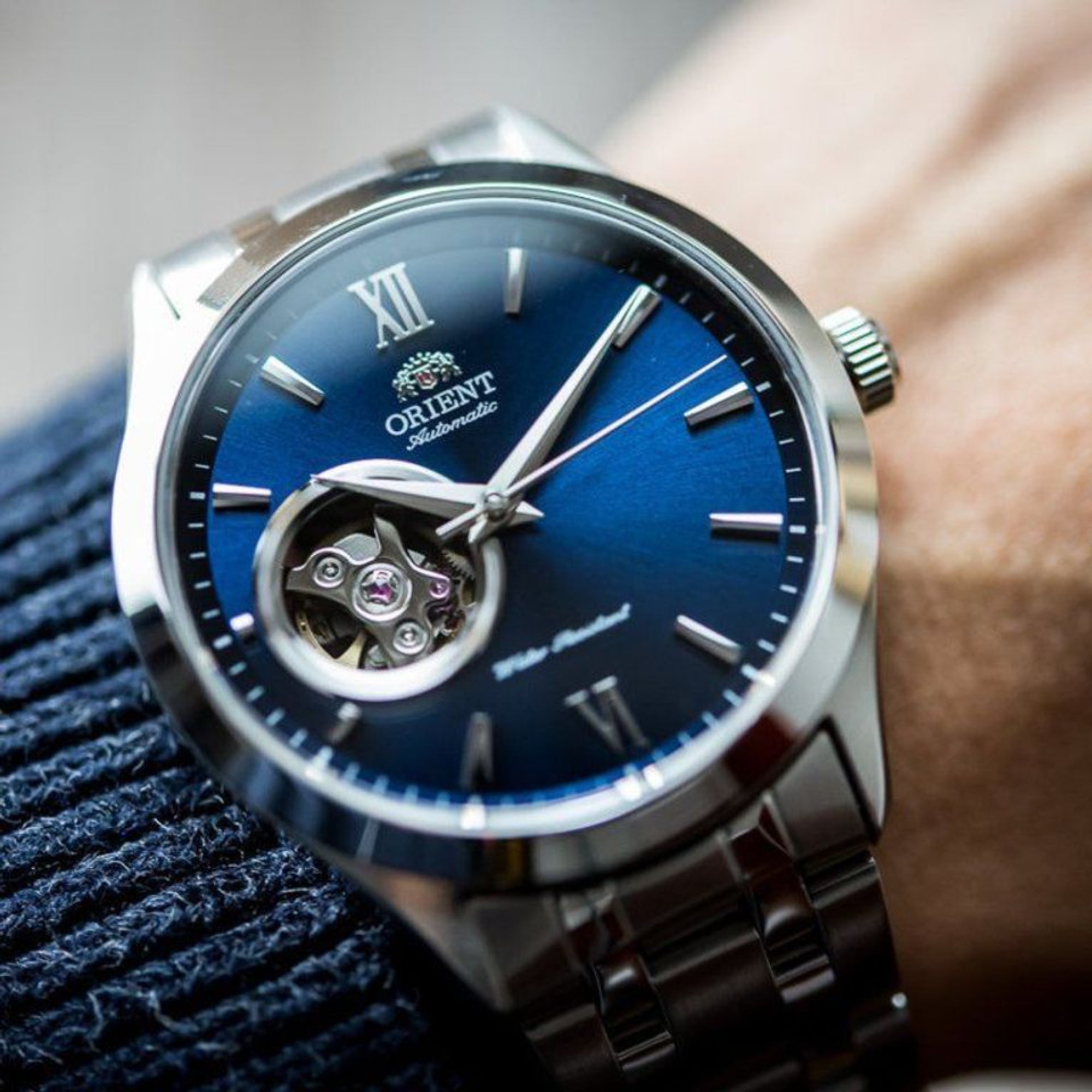 Orient Contemporary 38.5mm Open Heart Blue Dial Steel Mens Automatic Watch TAG03001D0