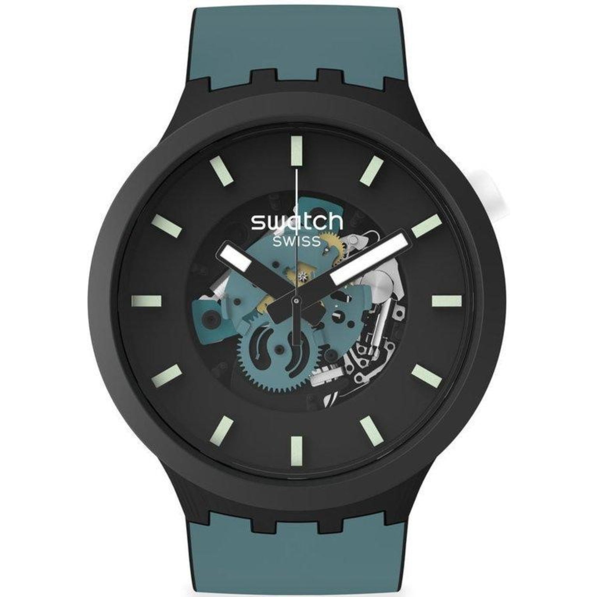 Swatch Big Bold Bioceramic Night Trip Quarz Schwarzes Zifferblatt Silikonarmband Uhr SB03B107