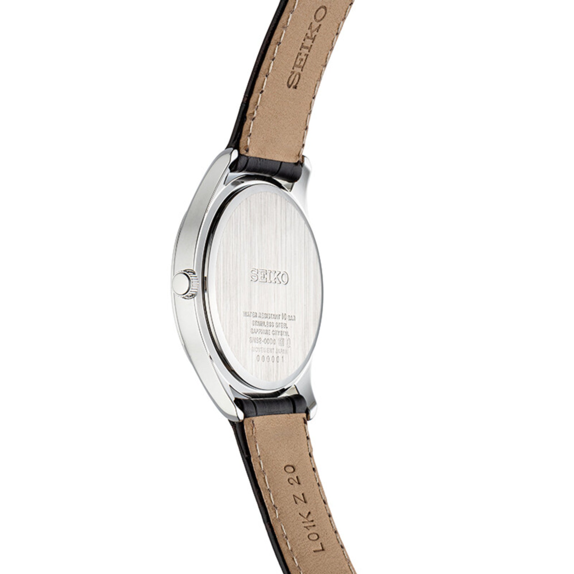 Seiko Essentials 39mm Ivory Dial Leather Mens Quartz Watch SUR421P1