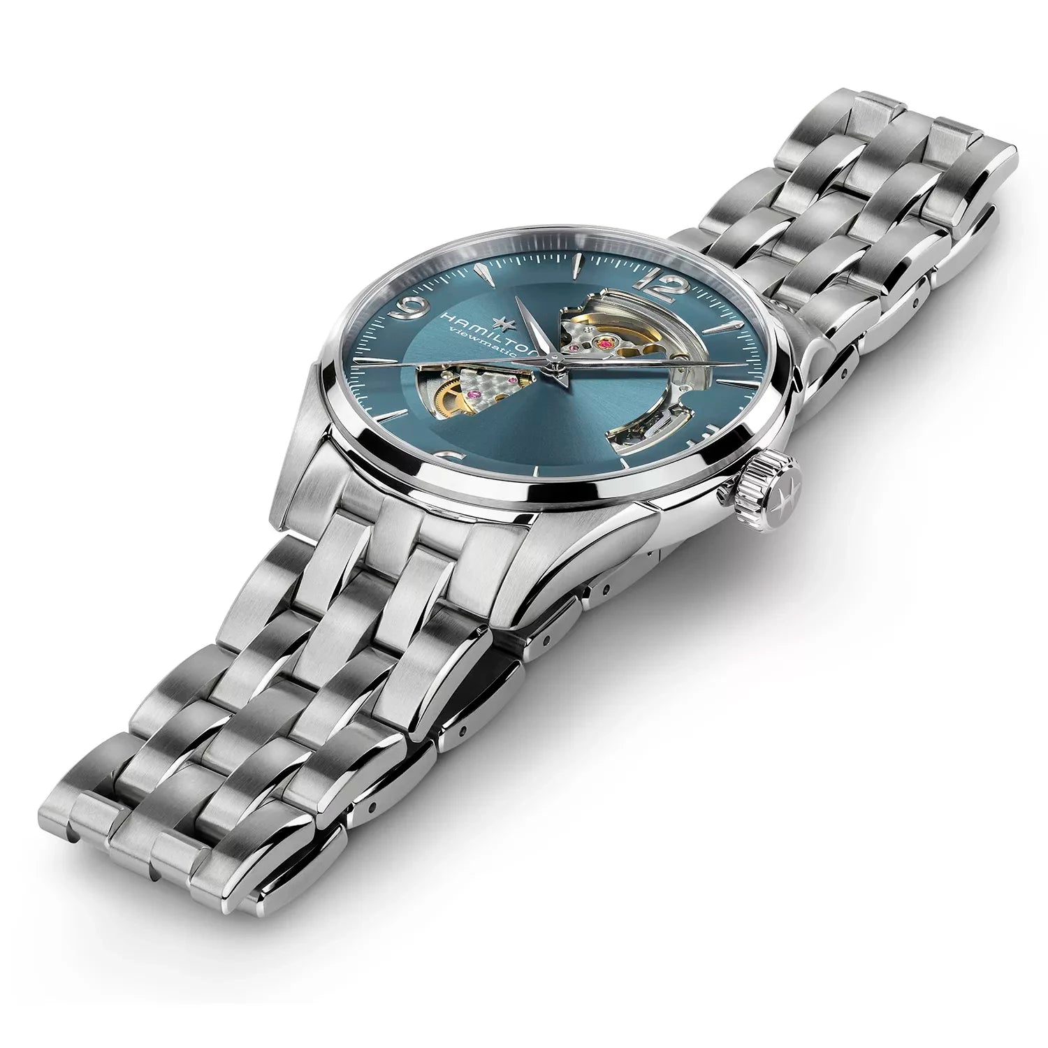 Hamilton Jazzmaster 42mm Open Heart Blue Dial Steel Mens Automatic Watch H32705142