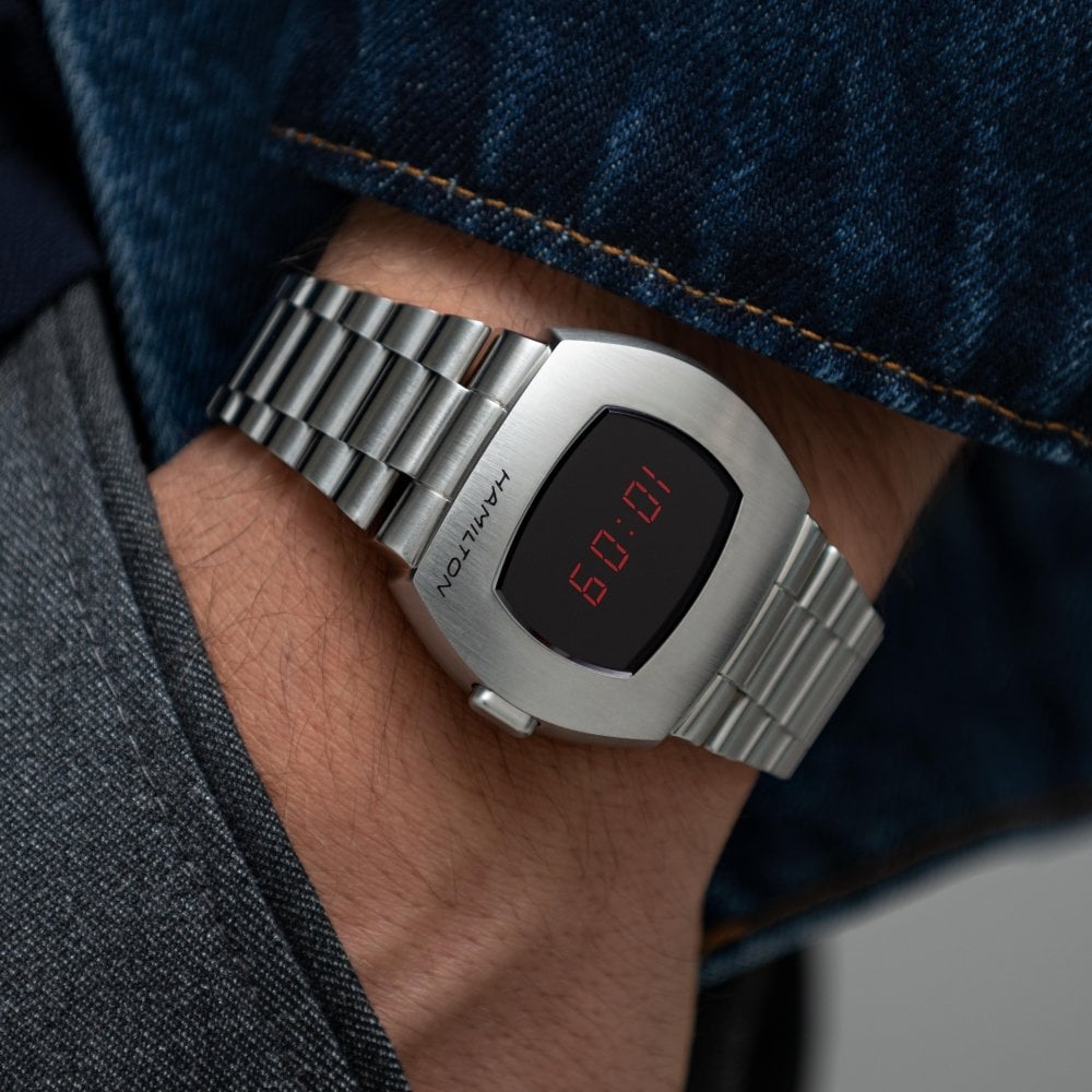 Hamilton PSR red digital H52414130 quartz watch on wrist