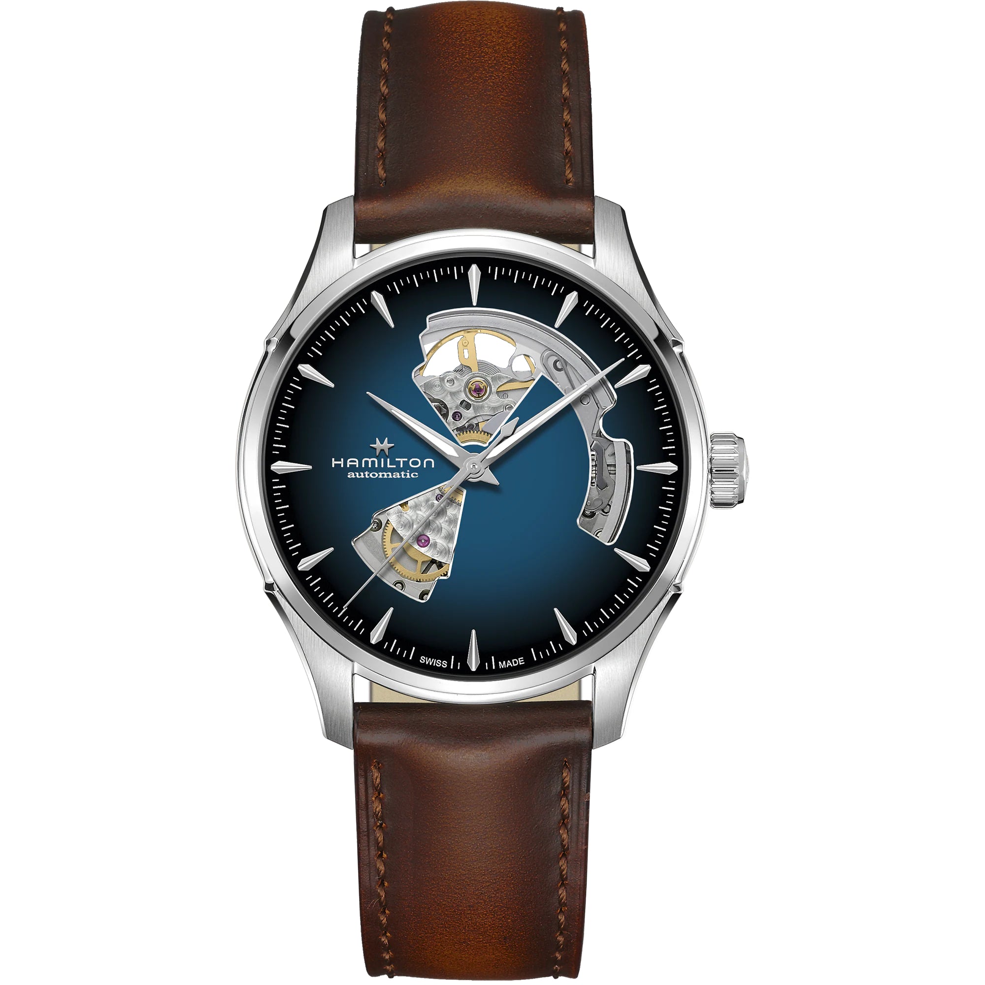 Hamilton Jazzmaster Open Heart blue dial leather 40mm automatic watch H32675540 front view
