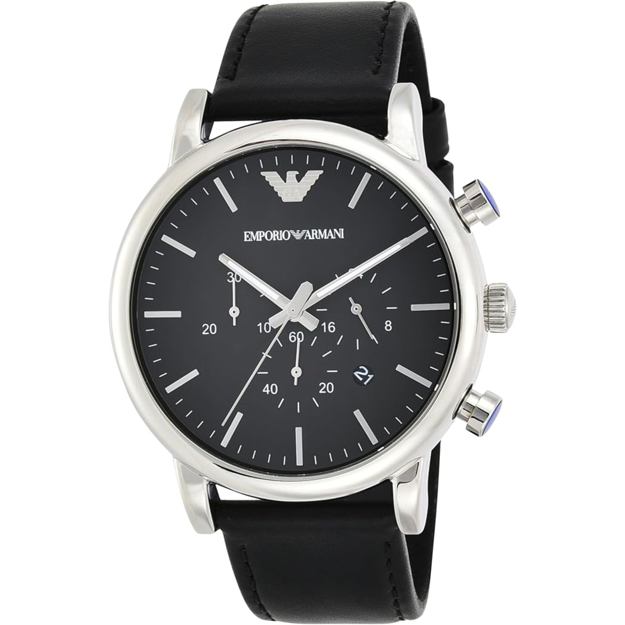 Emporio Armani Luigi 46mm Chronograph Schwarzes Zifferblatt Leder Herren Quarz Uhr AR1828