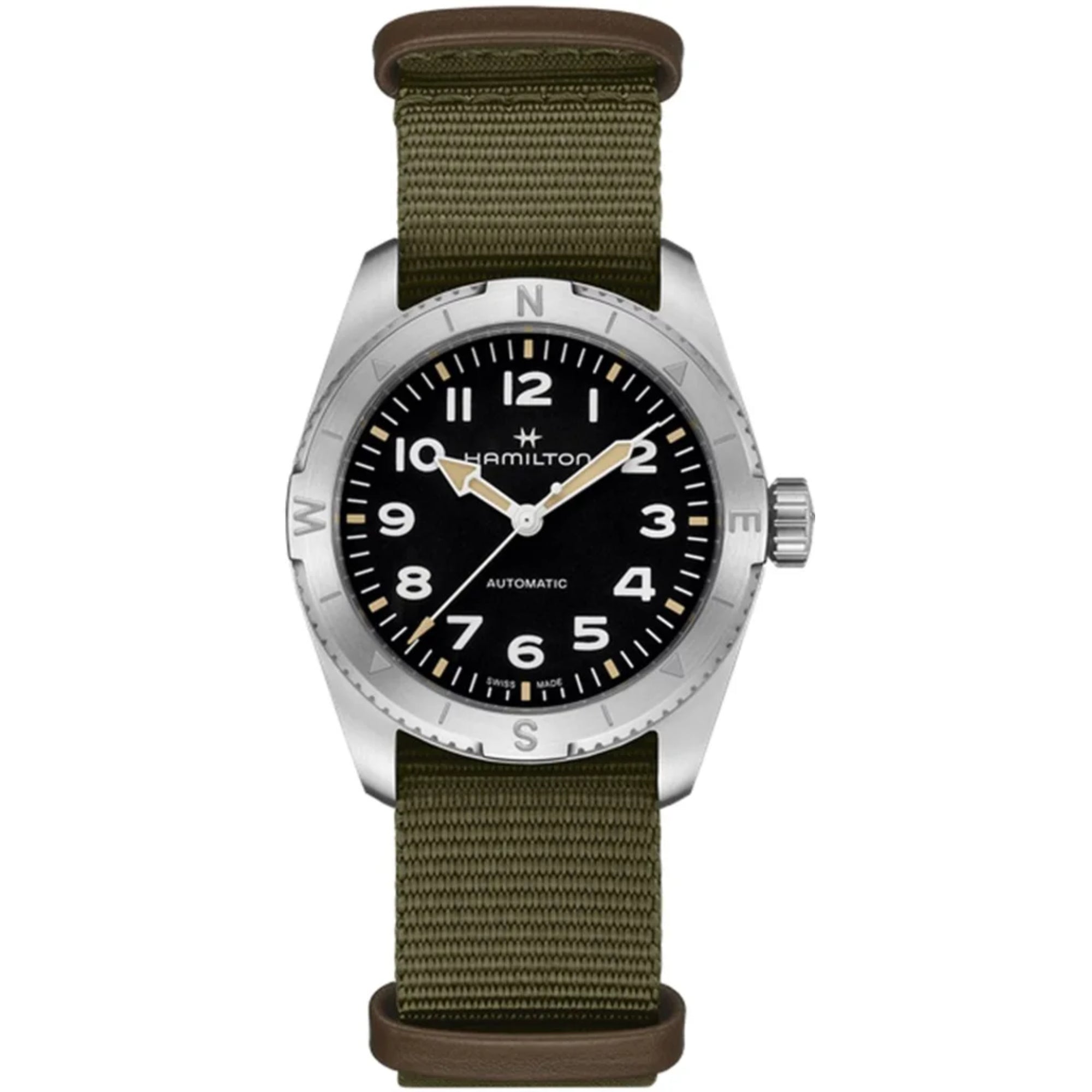 Hamilton Khaki Field 37mm Expedition black dial NATO automatic watch H70225931 front view