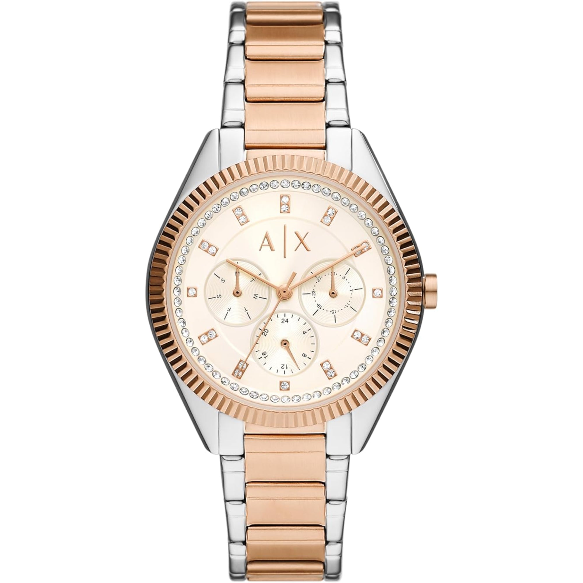 Armani Exchange Lady Giacomo 38mm Chronograph Weißes Zifferblatt Stahl Damen Quarz Uhr AX5662
