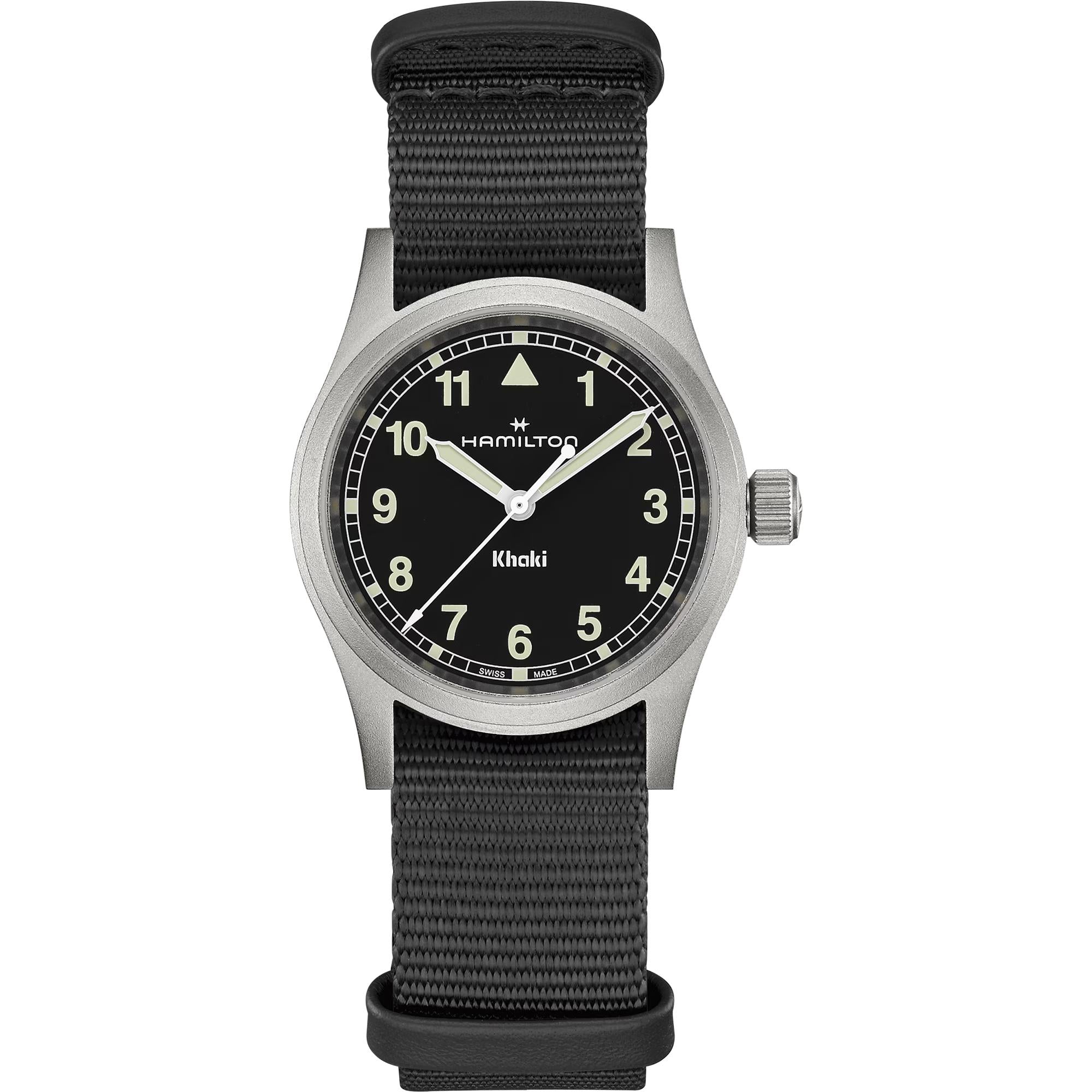 Hamilton Khaki Field 33mm Black Dial NATO Quartz watch H69301430 front view