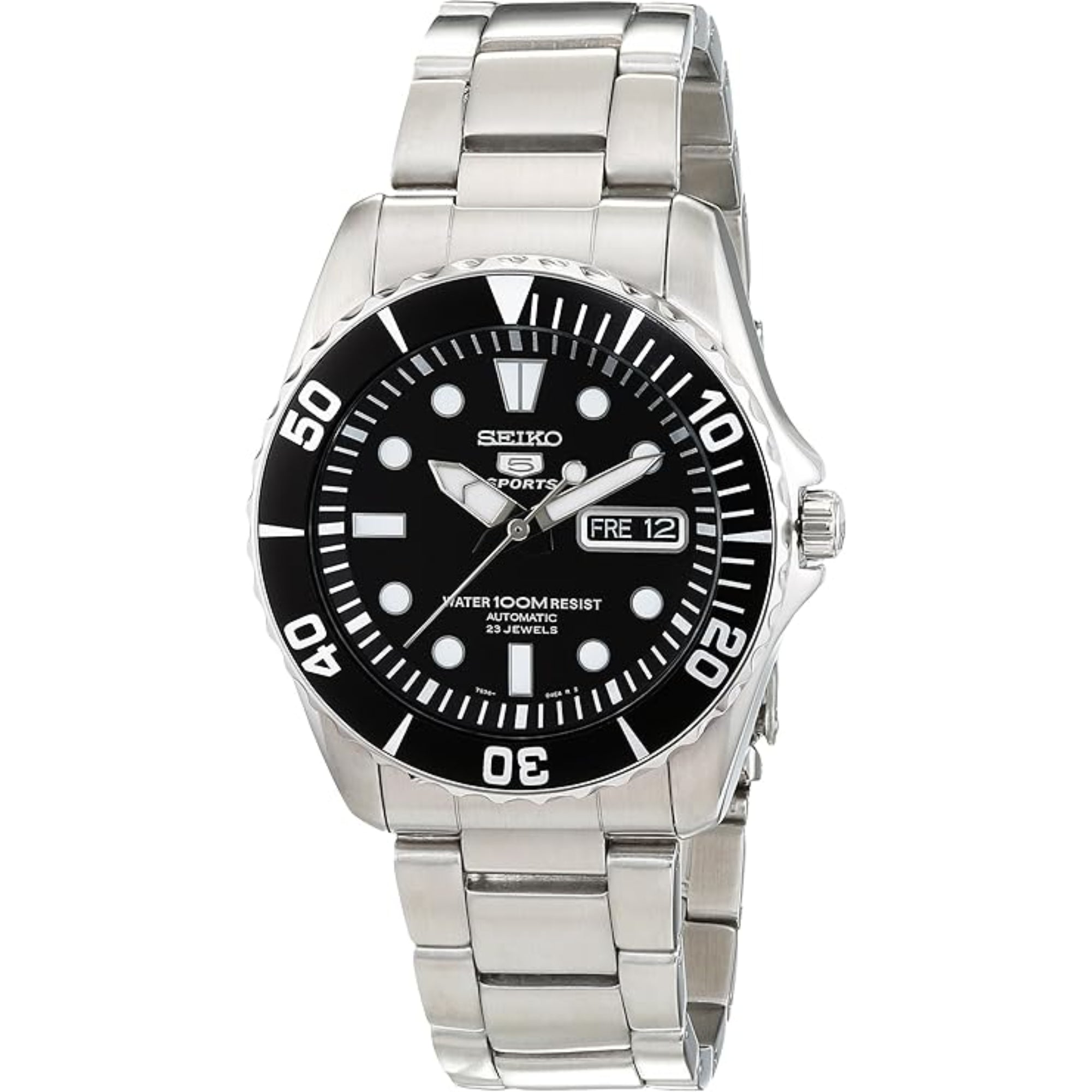 Seiko 5 Sports ‘Seeigel’ Automatik Schwarzes Zifferblatt Edelstahlarmband Herren Uhr SNZF17K1