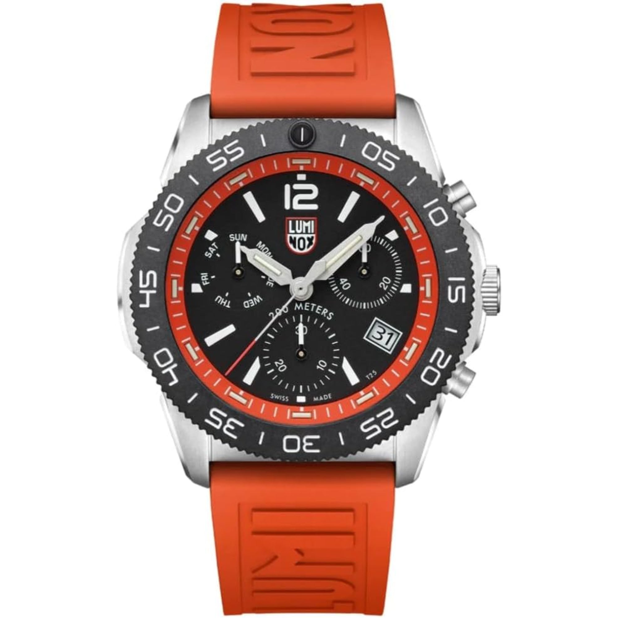 Luminox Pacific Diver Chronograph Orange Gummiband Schwarzes Zifferblatt Herren Uhr XS.3149