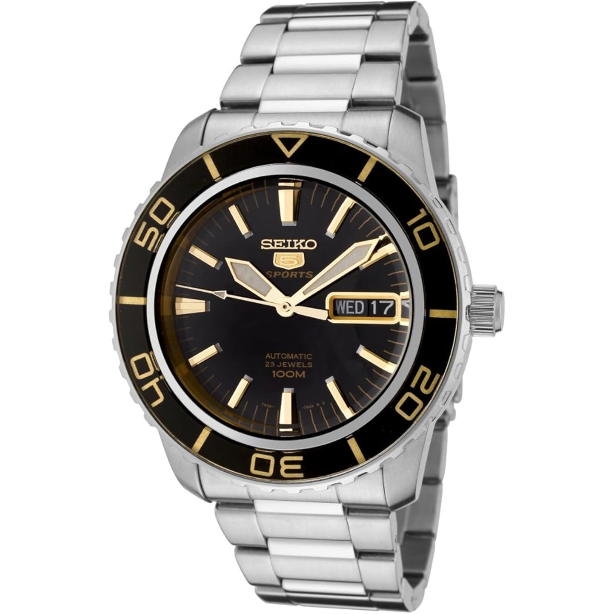 Seiko 5 Sports Automatik Schwarzes Zifferblatt Edelstahl Herren Uhr SNZH57K1