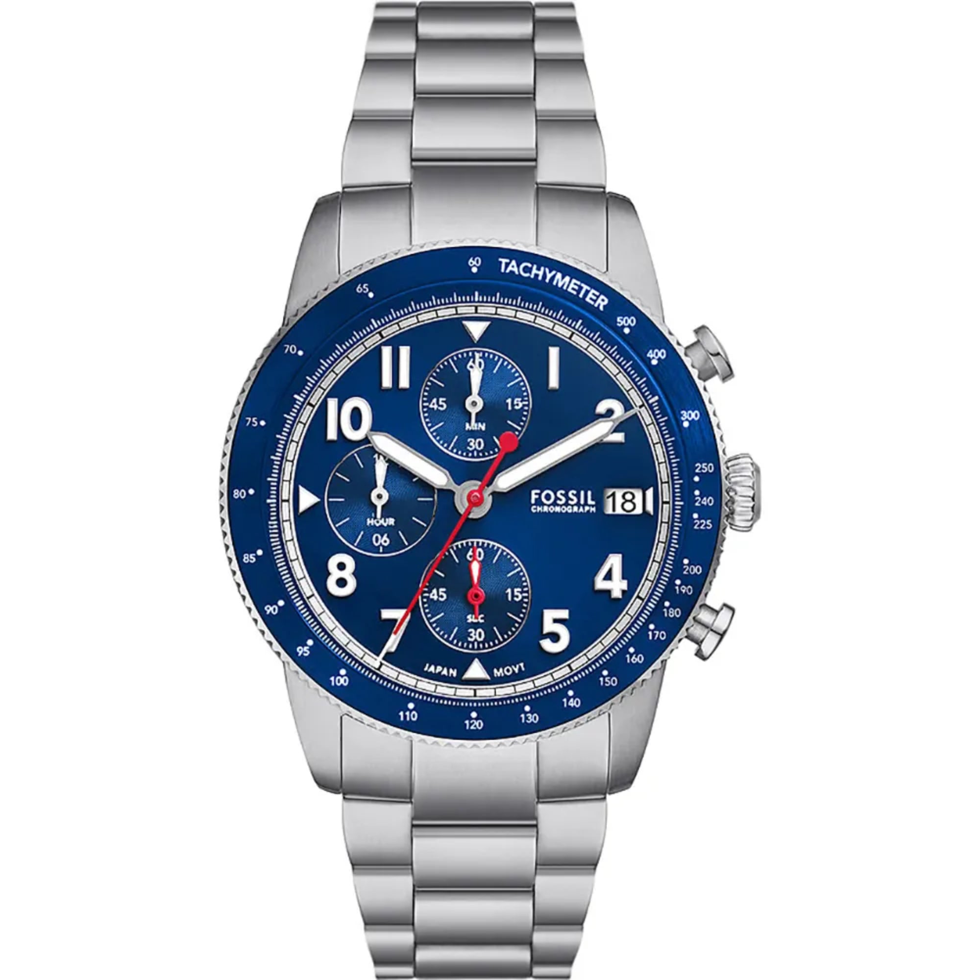 Fossil Sport Tourer Chronograph Blue Dial Steel Strap Men's Watch FS6047