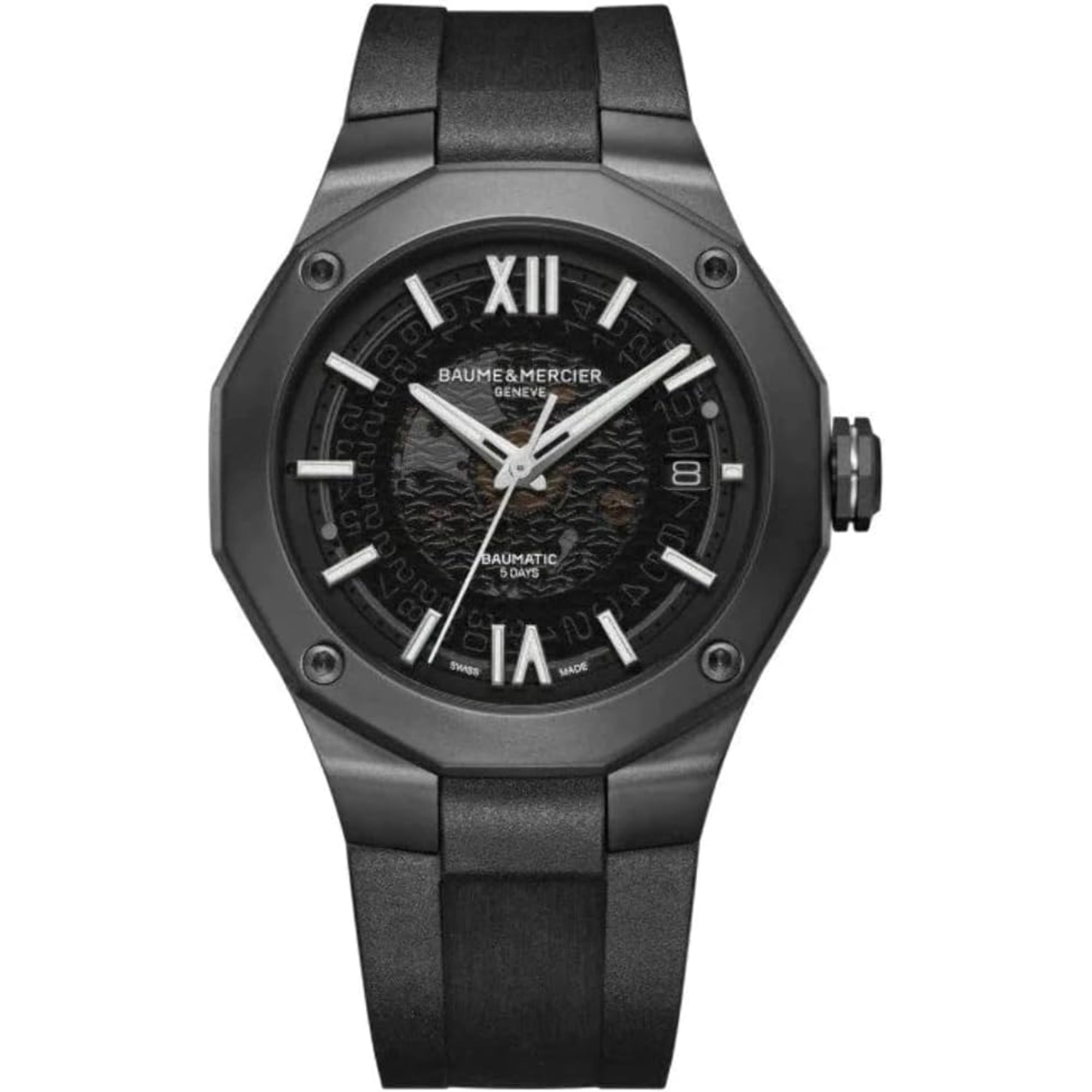 Baume & Mercier Riviera Baumatic Automatic Grey Dial Black Rubber Strap Men's Watch BM0A10617
