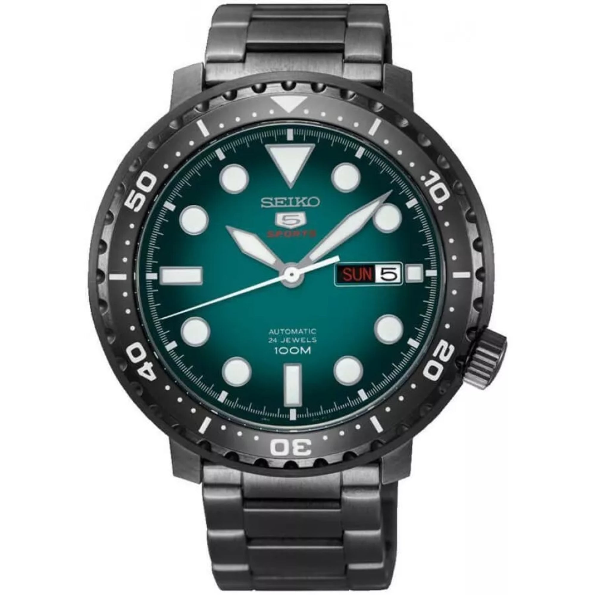 Seiko 5 Sports Automatik Türkises Zifferblatt Gunmetal Grau Edelstahlarmband Herren Uhr SRPC65K1