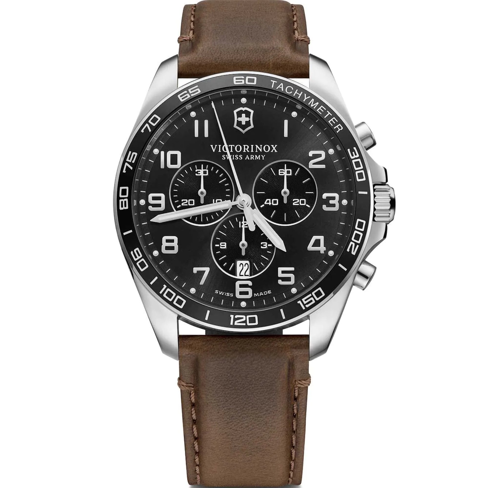 Victorinox FieldForce 42mm Chronograph Black Dial Leather Mens Watch 241928