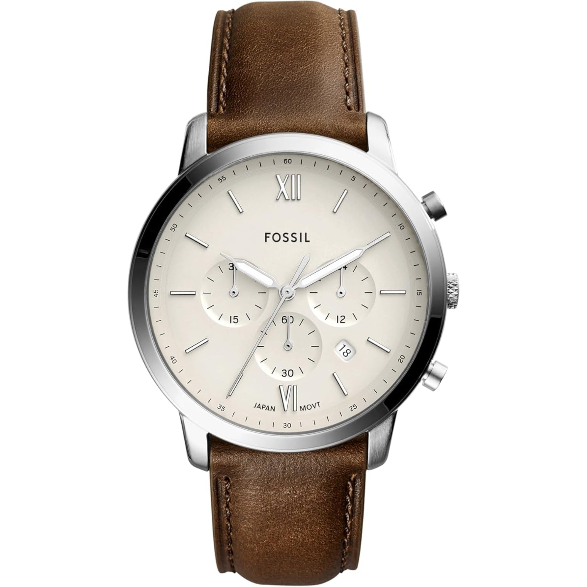 Fossil Neutra 44mm Chronograph Creme Zifferblatt Leder Herren Quarz Uhr FS5380