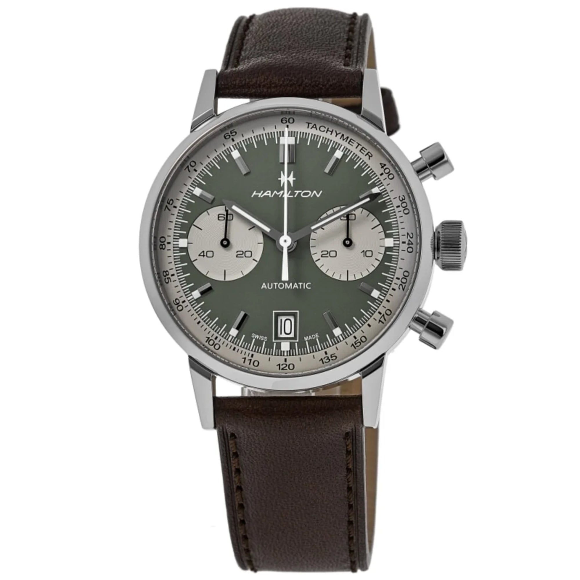Hamilton American Classic 40mm Chronograph Green Dial Leather Mens Automatic Watch H38416560